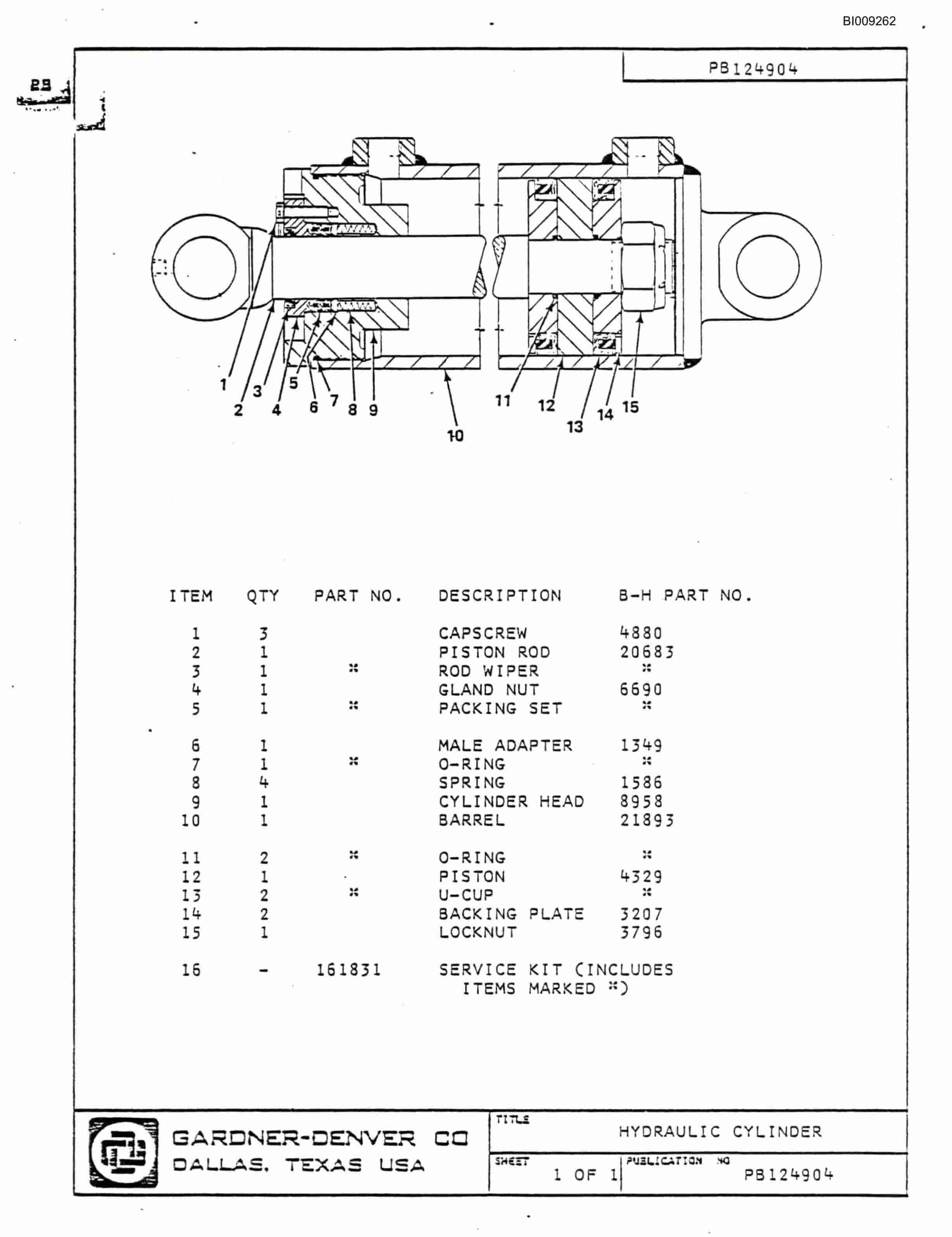 Bucyrus JB-829 Parts Catalog BI009262-4