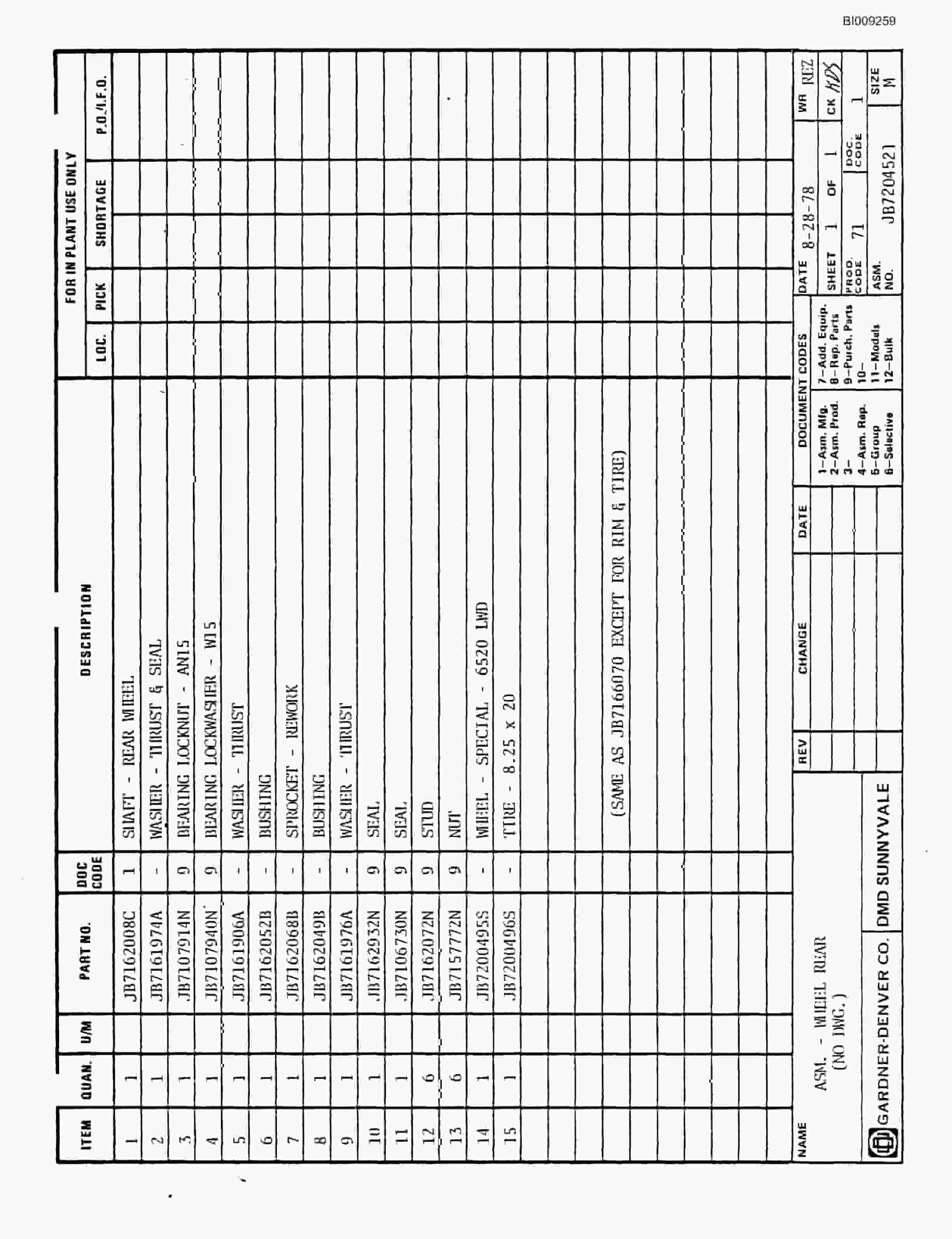 Bucyrus JB-831 Parts Catalog BI009259-2