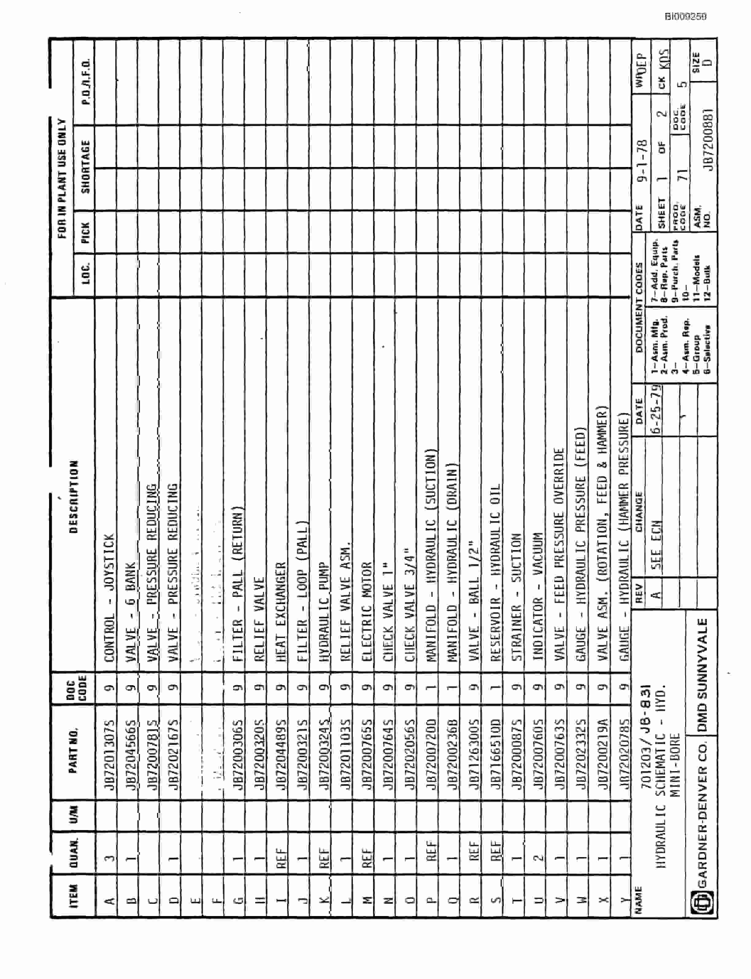 Bucyrus JB-831 Parts Catalog BI009259-3
