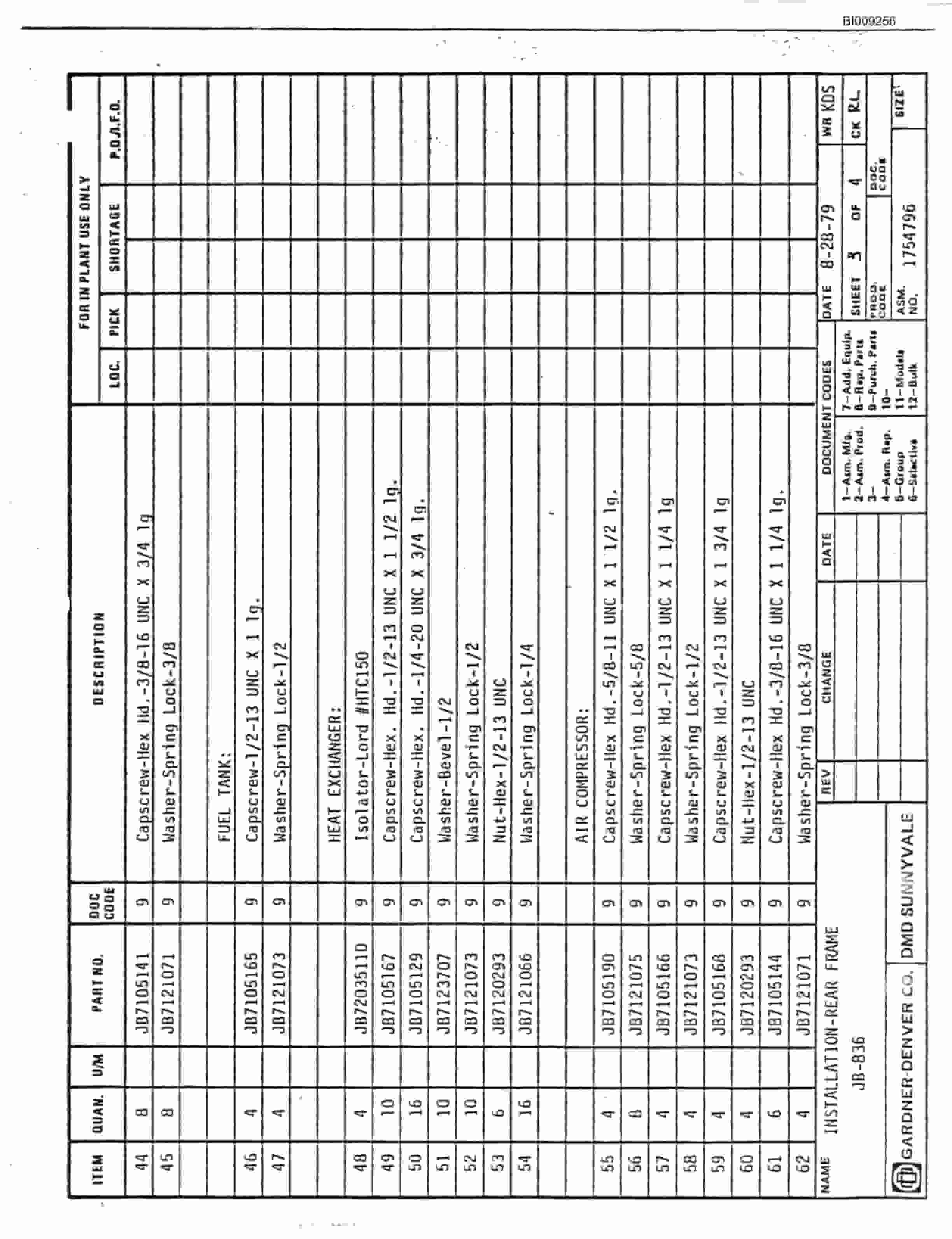 Bucyrus JB-836 Parts Catalog BI009256-3