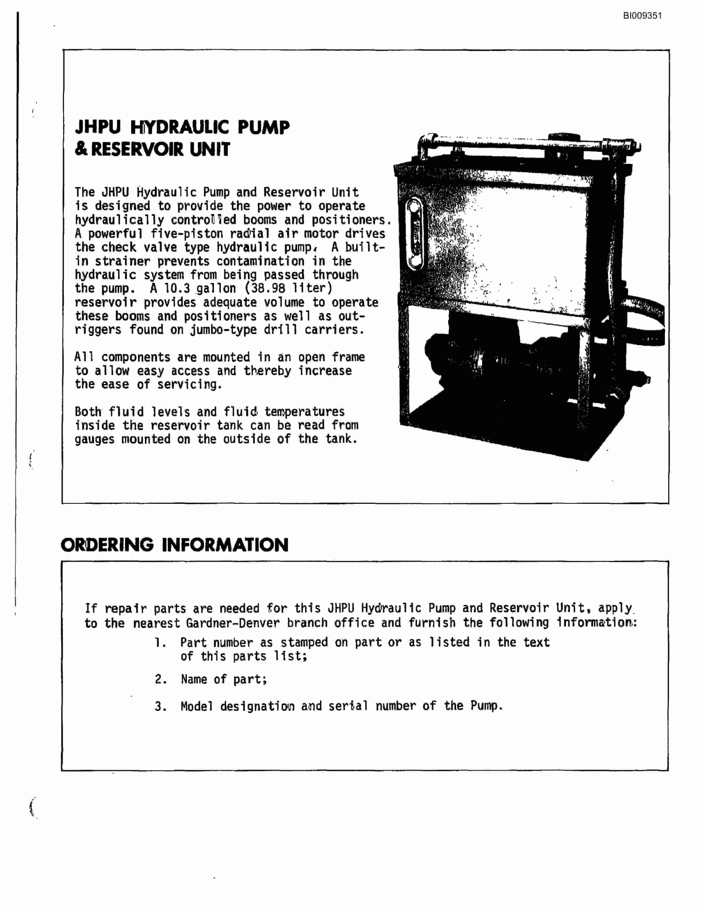 Bucyrus JB-920 Parts Catalog BI009351-3