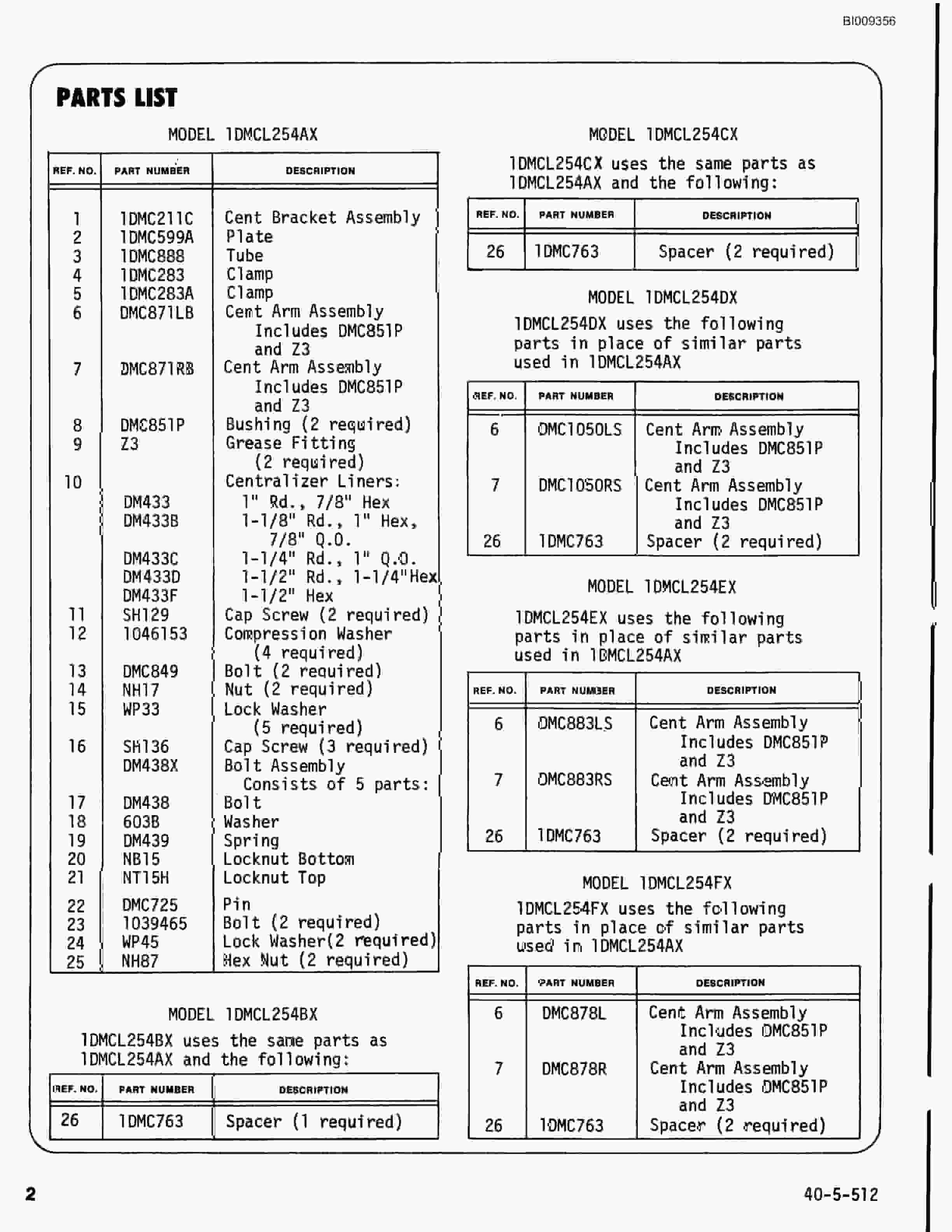 Bucyrus JB-924, JB-943 Parts Catalog BI009356-3