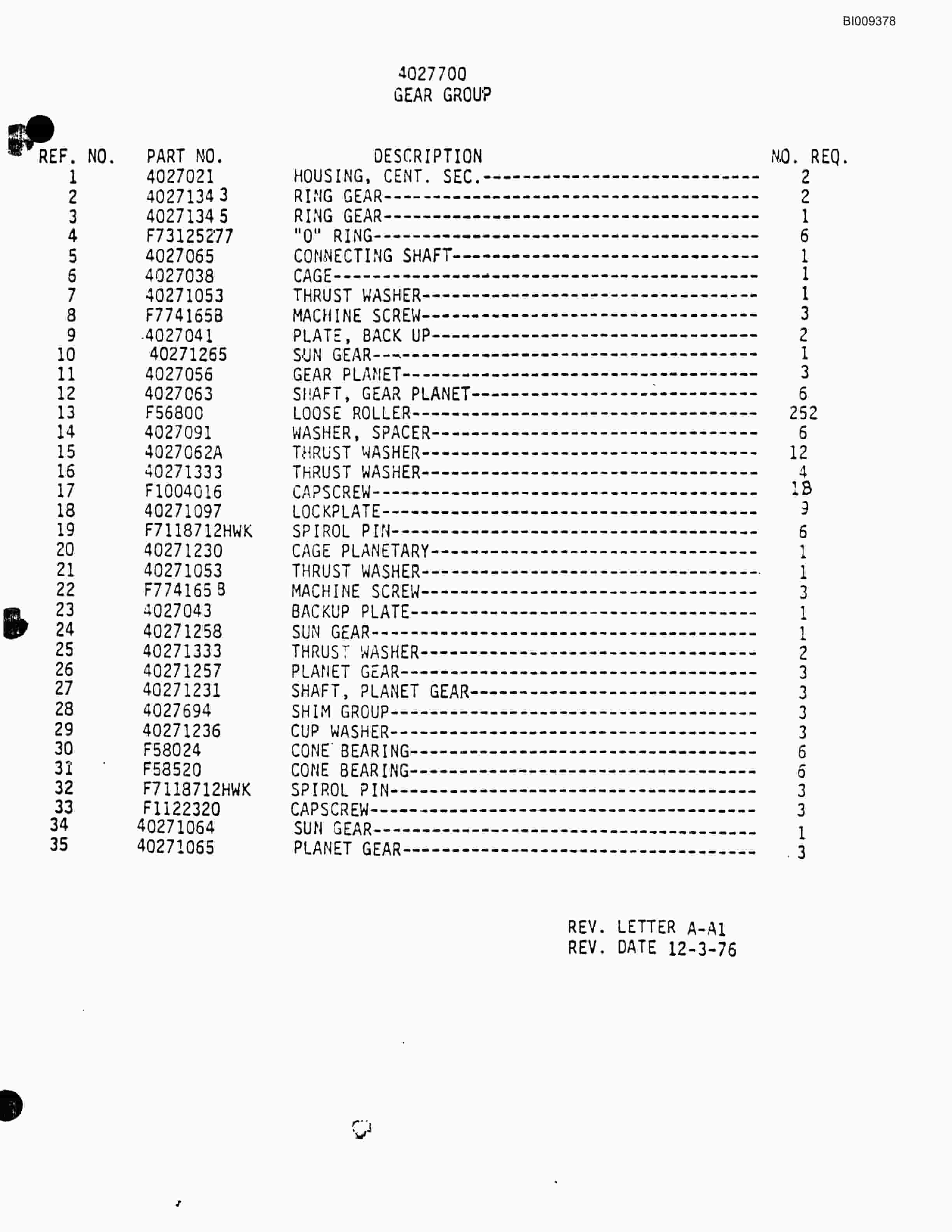Bucyrus JB-927 Parts Catalog BI009378-5