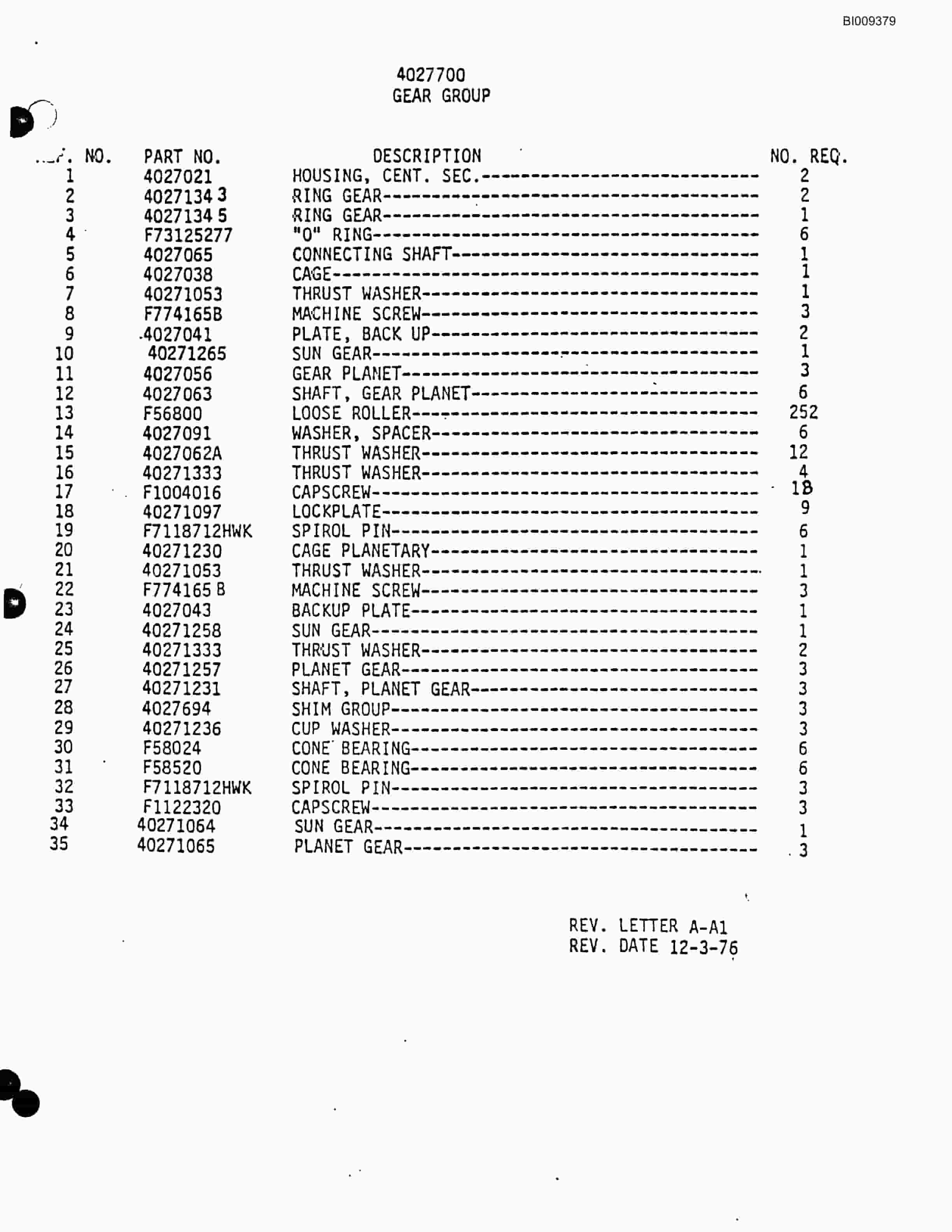 Bucyrus JB-928 Parts Catalog BI009379-5