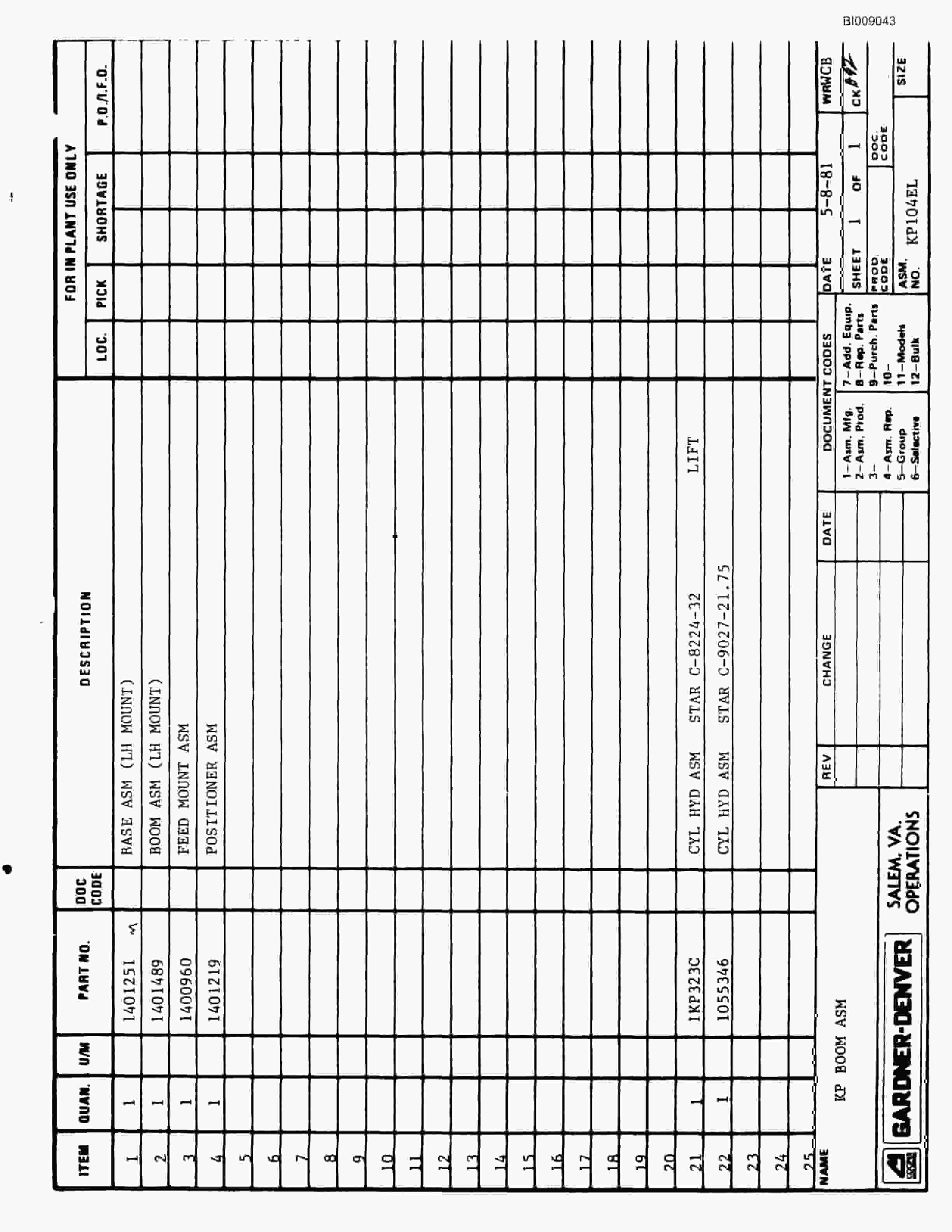 Bucyrus JB-936 Parts Catalog BI009043-4