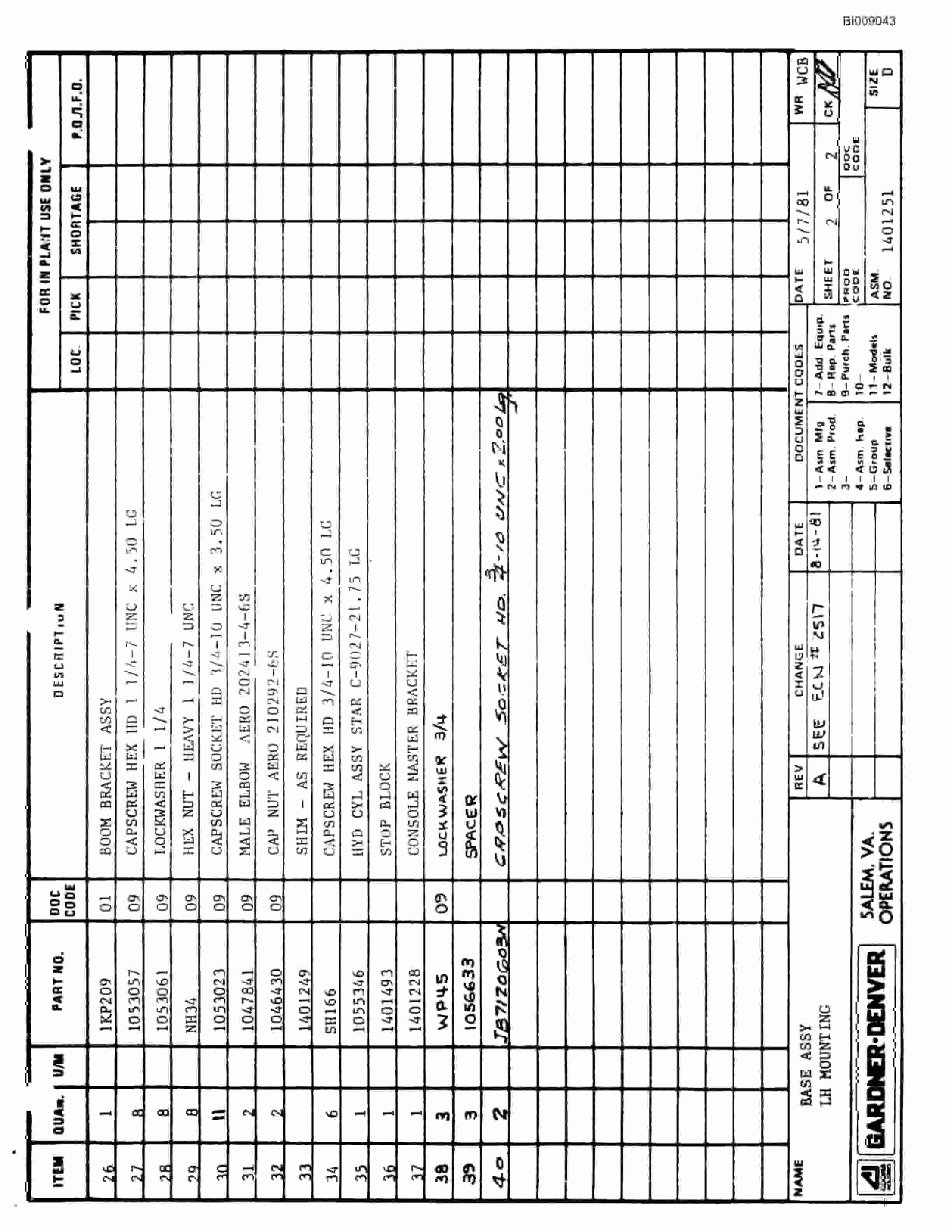 Bucyrus JB-936 Parts Catalog BI009043-5