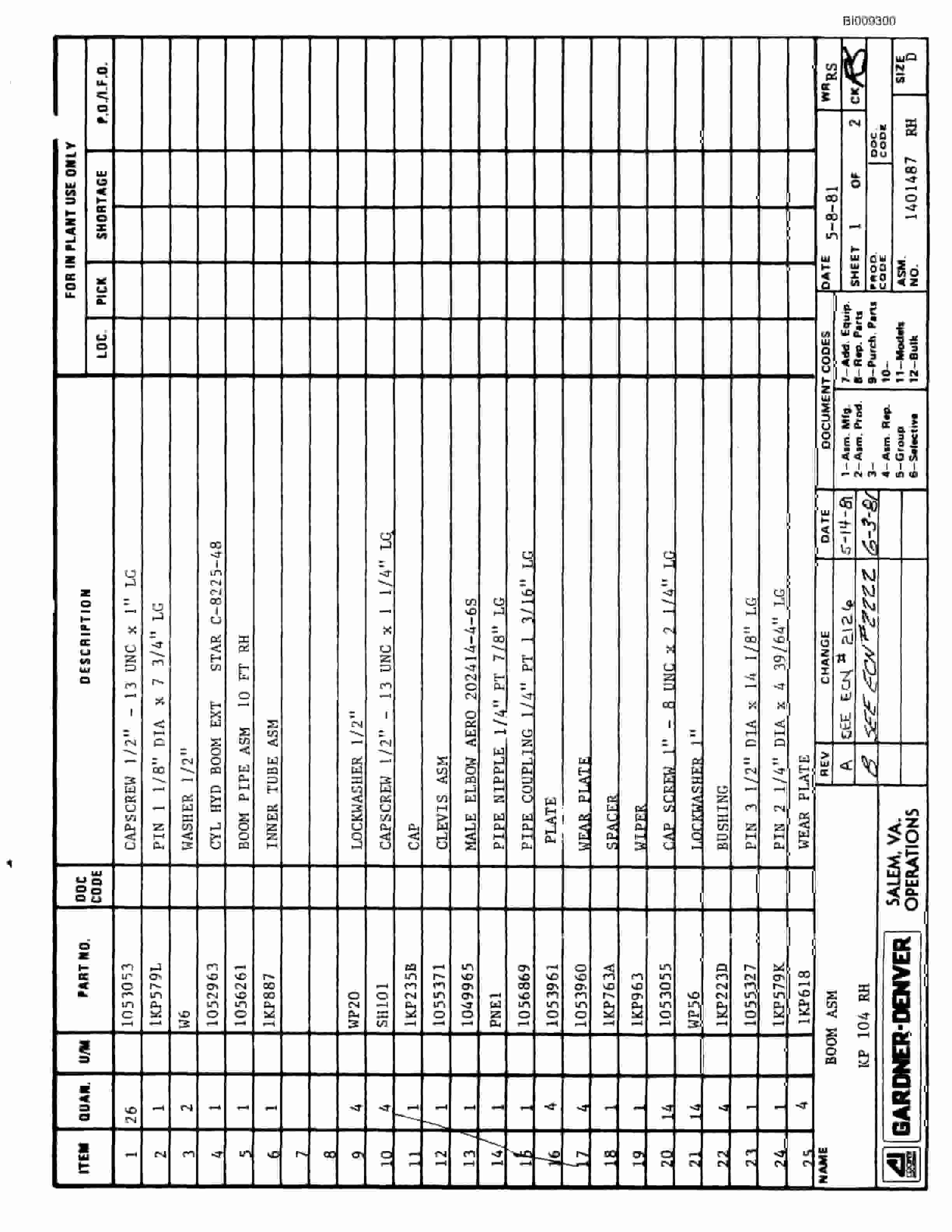 Bucyrus JB-936 Parts Catalog BI009300-3