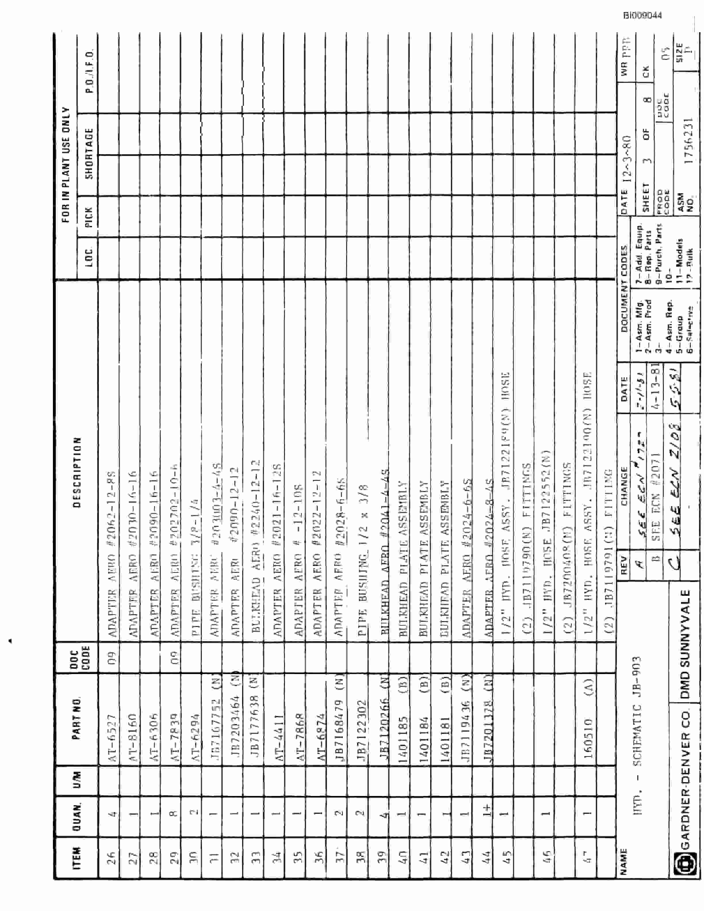 Bucyrus JB-940, JB-941 Parts Catalog BI009044-4