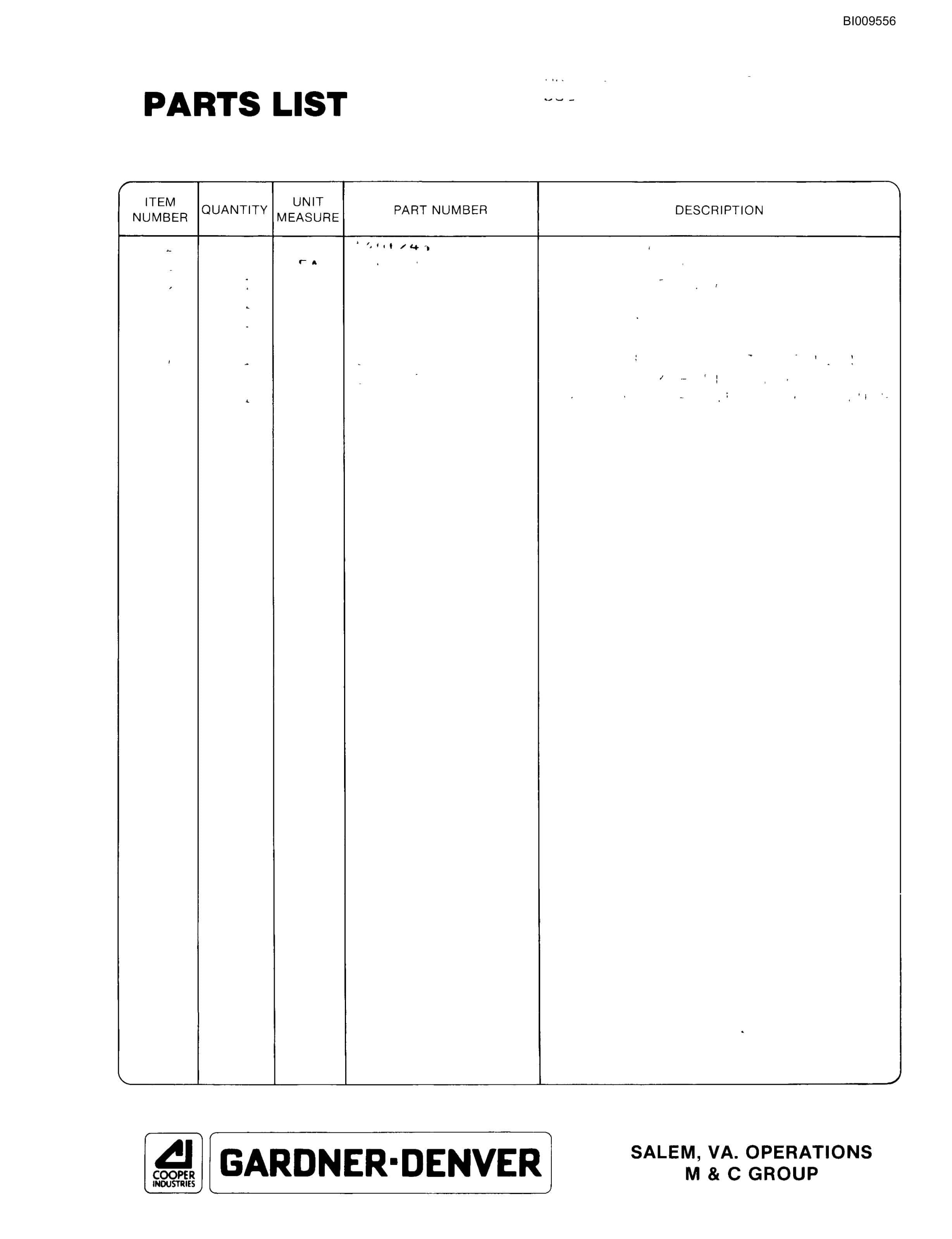 Bucyrus JB-950 Parts Catalog BI009556-4