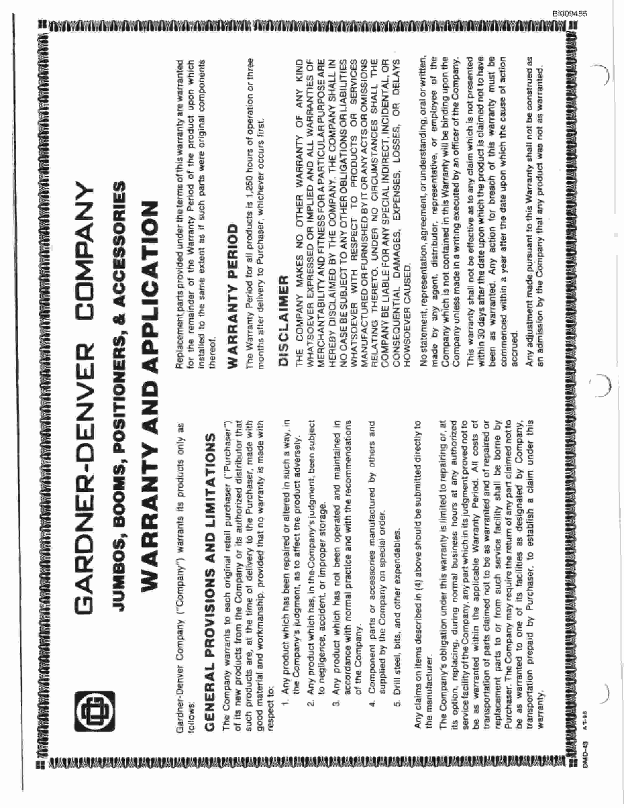 Bucyrus JB-973 Stoper Jumbo Parts Catalog BI009455-5