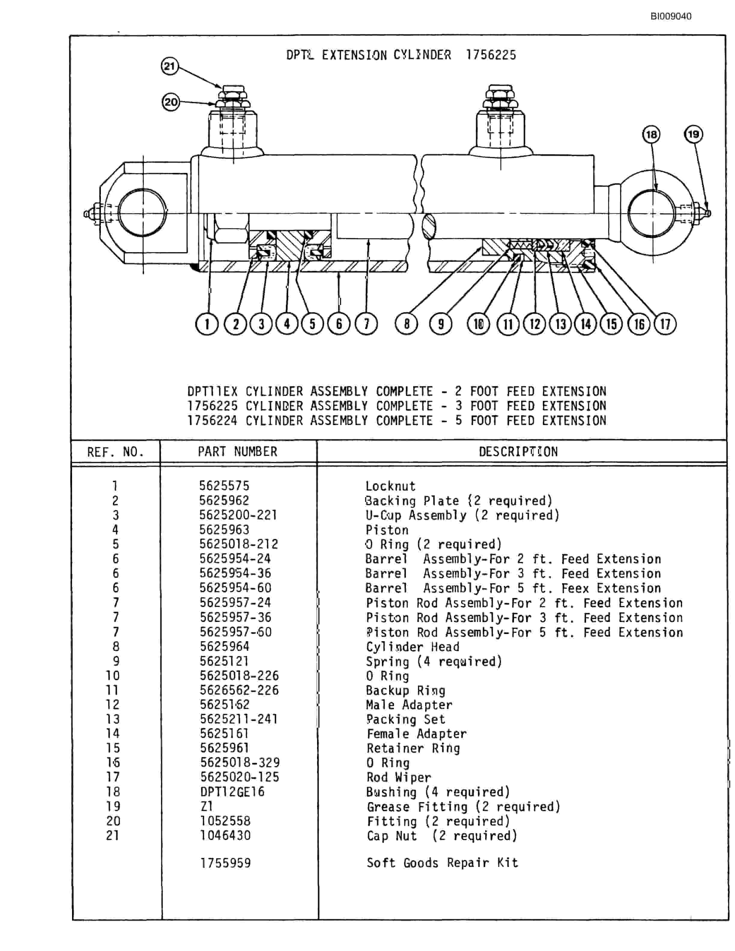 Bucyrus JB939 Air Mini Bore Parts Catalog BI009040-3