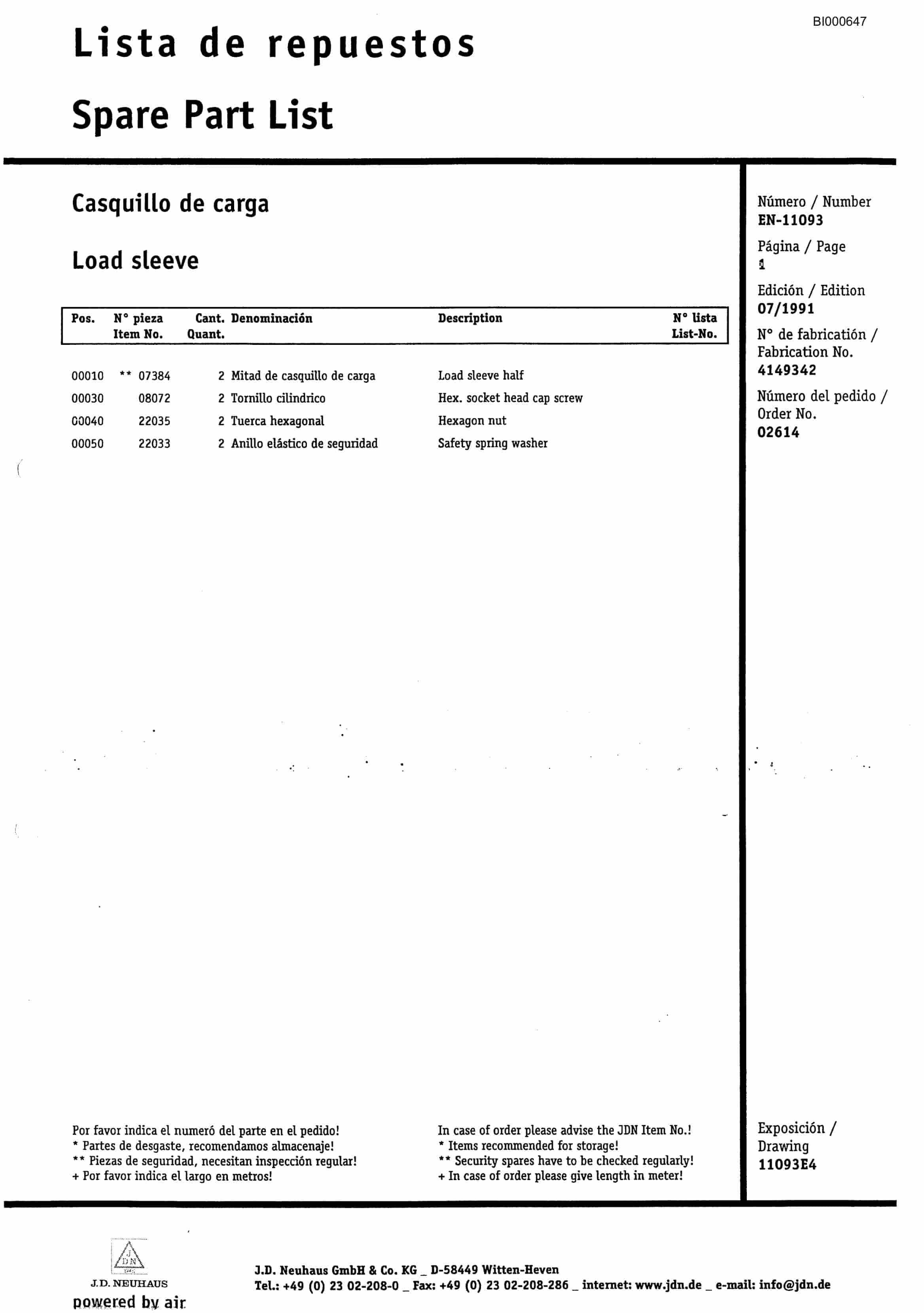 Bucyrus JDN - Ratchet Hoist WITT 1T Parts Catalog BI000647-5