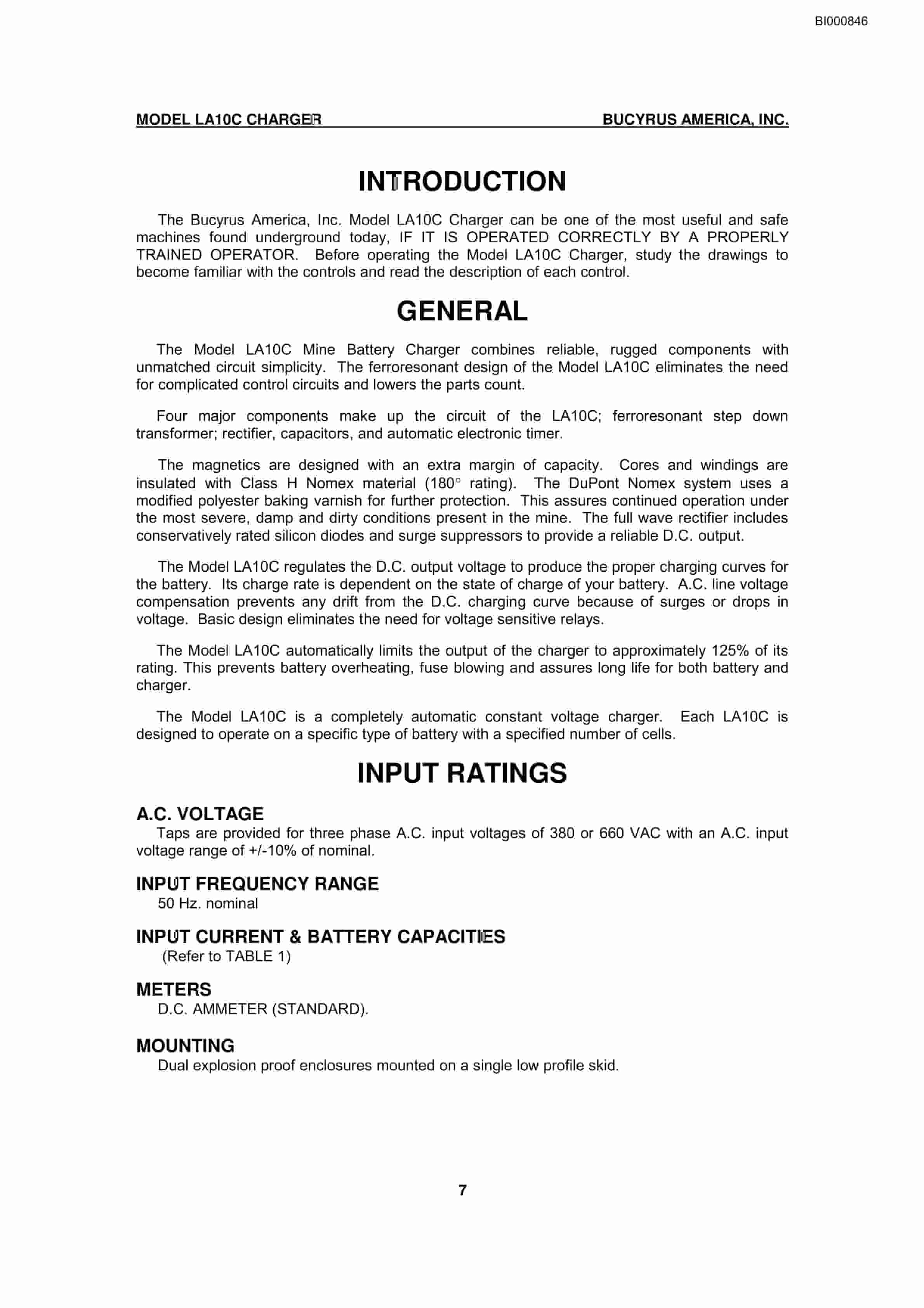 Bucyrus LA10C Battery Charger Technical Manual BI000846-2