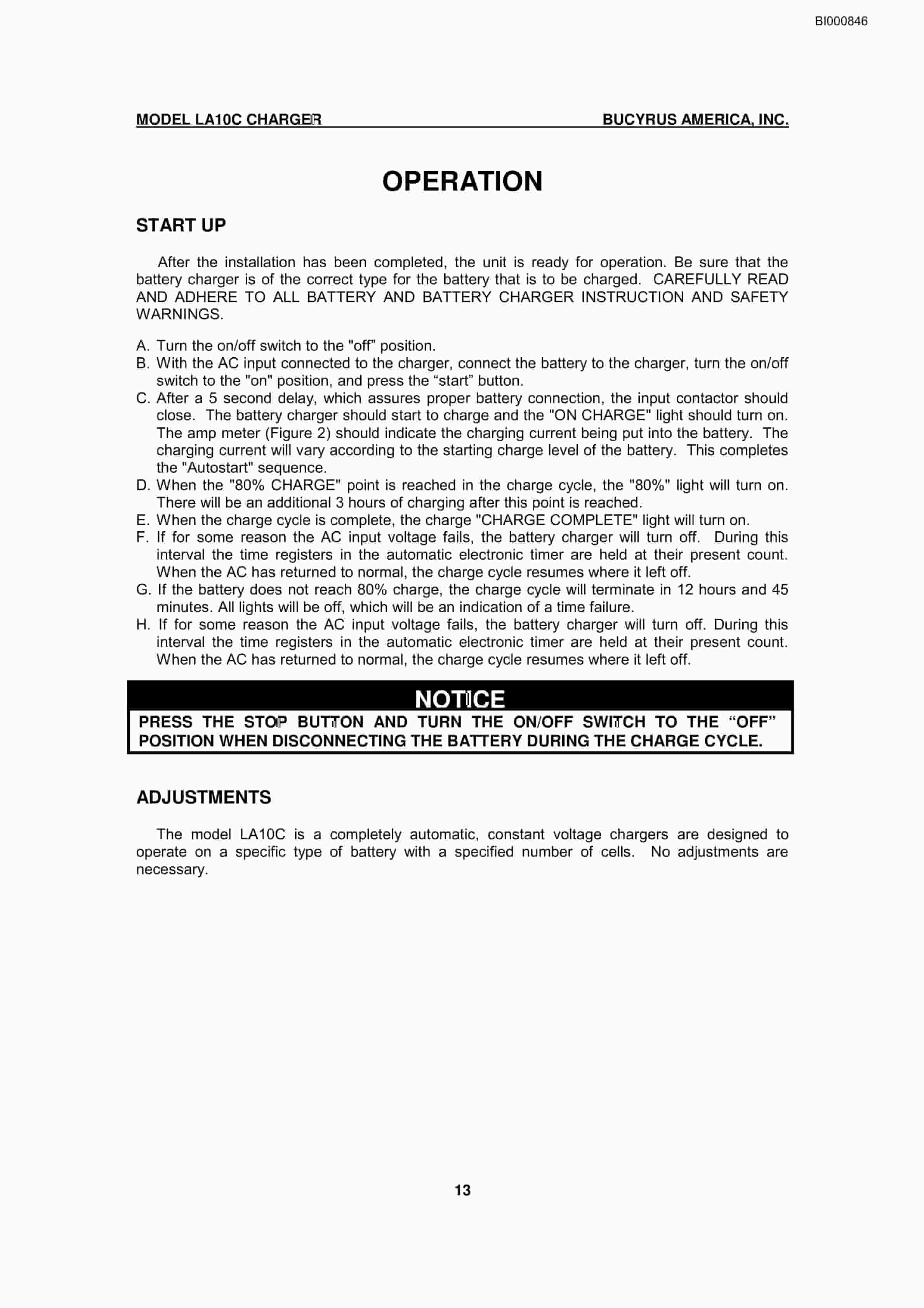 Bucyrus LA10C Battery Charger Technical Manual BI000846-4