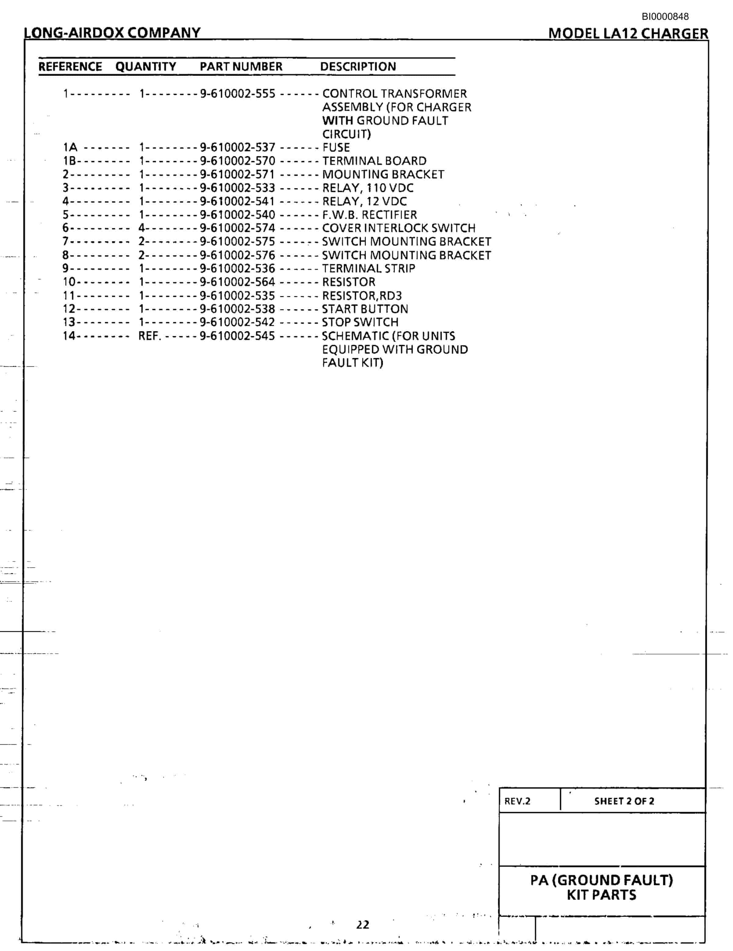 Bucyrus LA12 Battery Charger Technical Manual BI000848-2