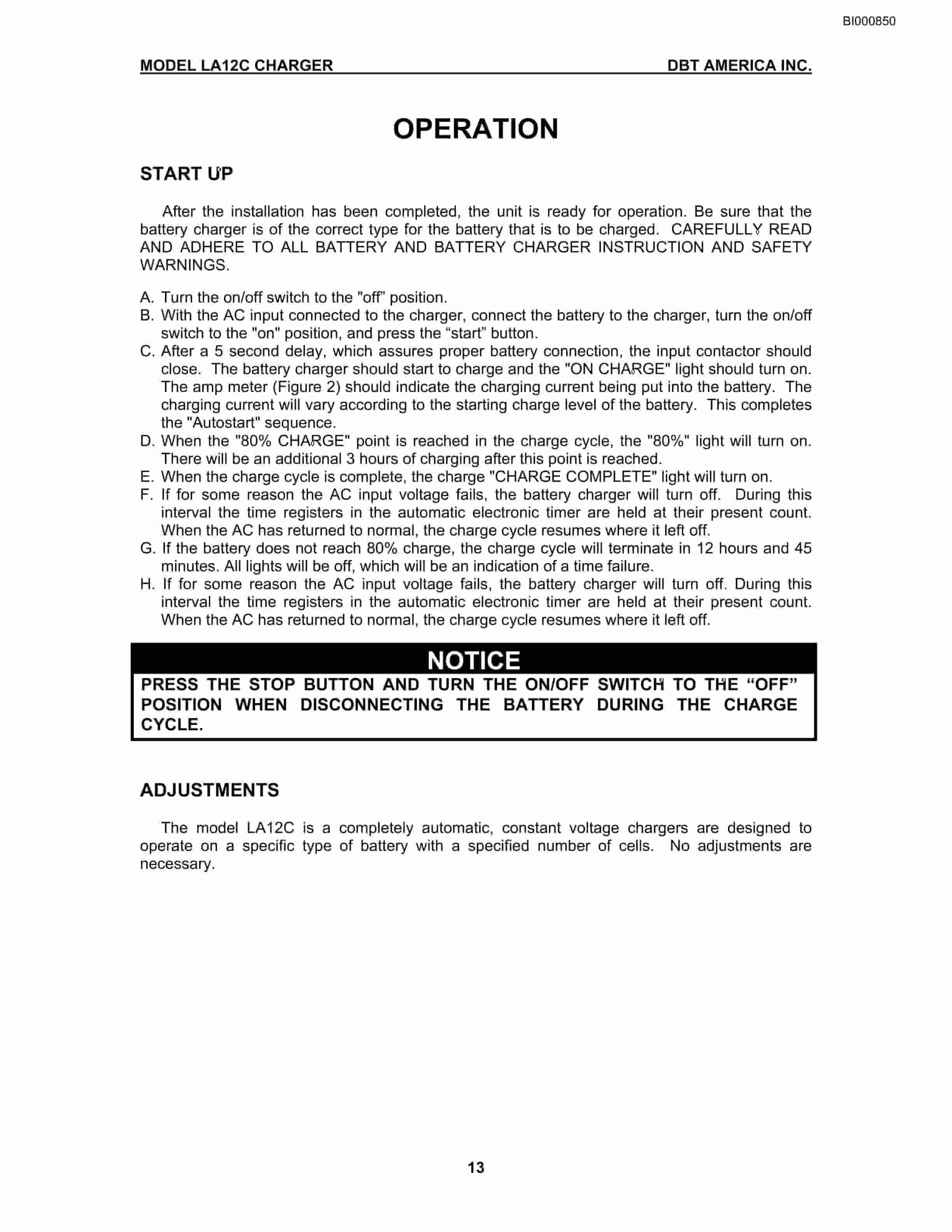 Bucyrus LA12C Battery Charger Technical Manual BI000850-4