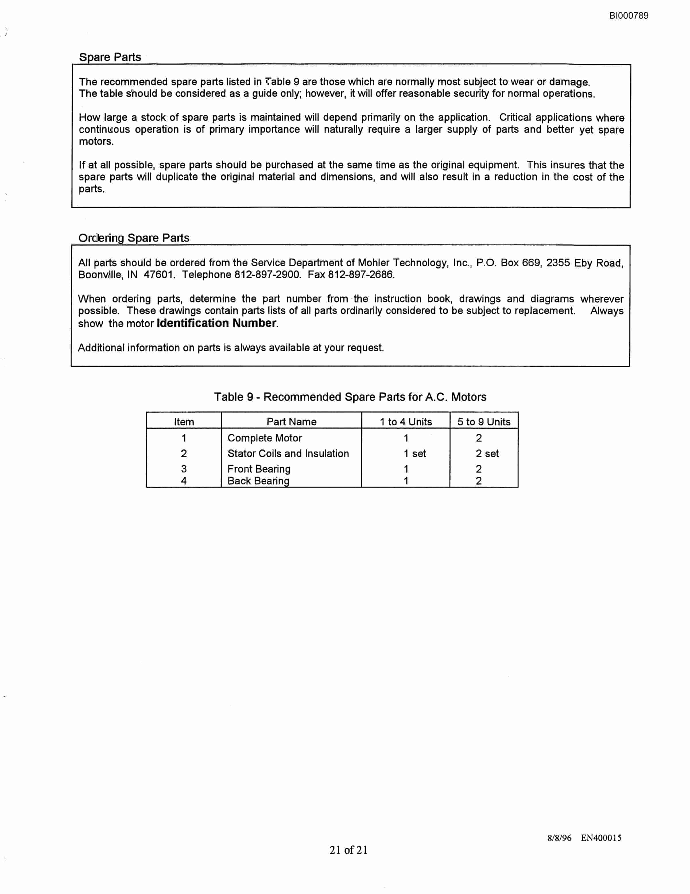 Bucyrus Longwall Face Conveyor Motors Technical Manual BI000789-3