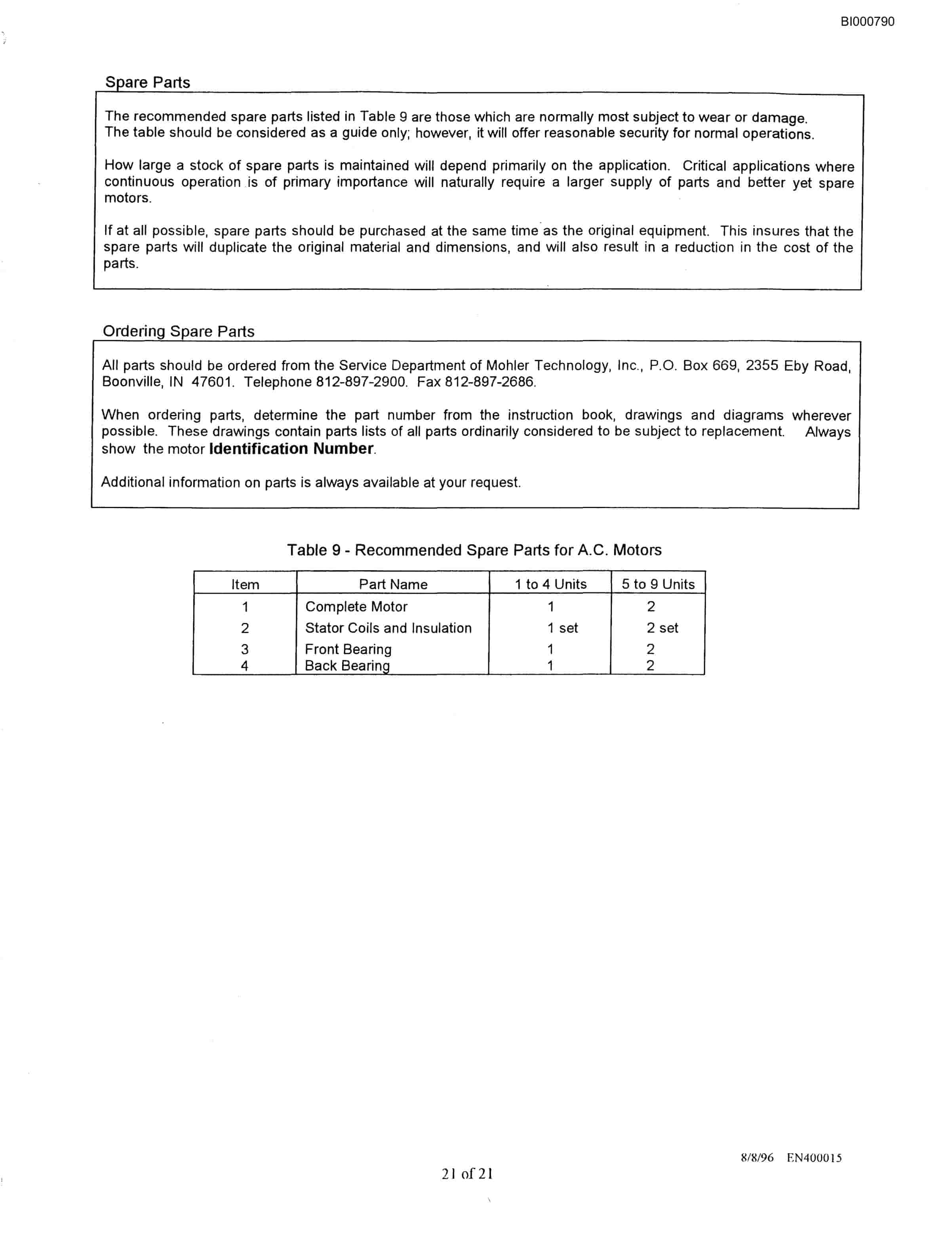 Bucyrus Longwall Face Conveyor Motors Technical Manual BI000790-3