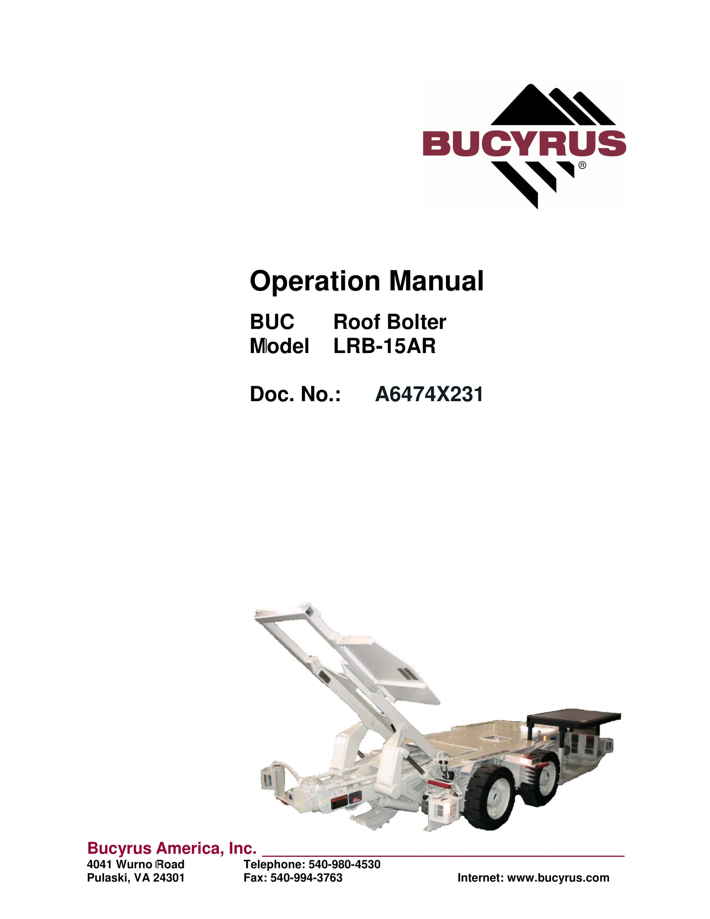 Bucyrus LRB-15AR Operation Manual A6474X231