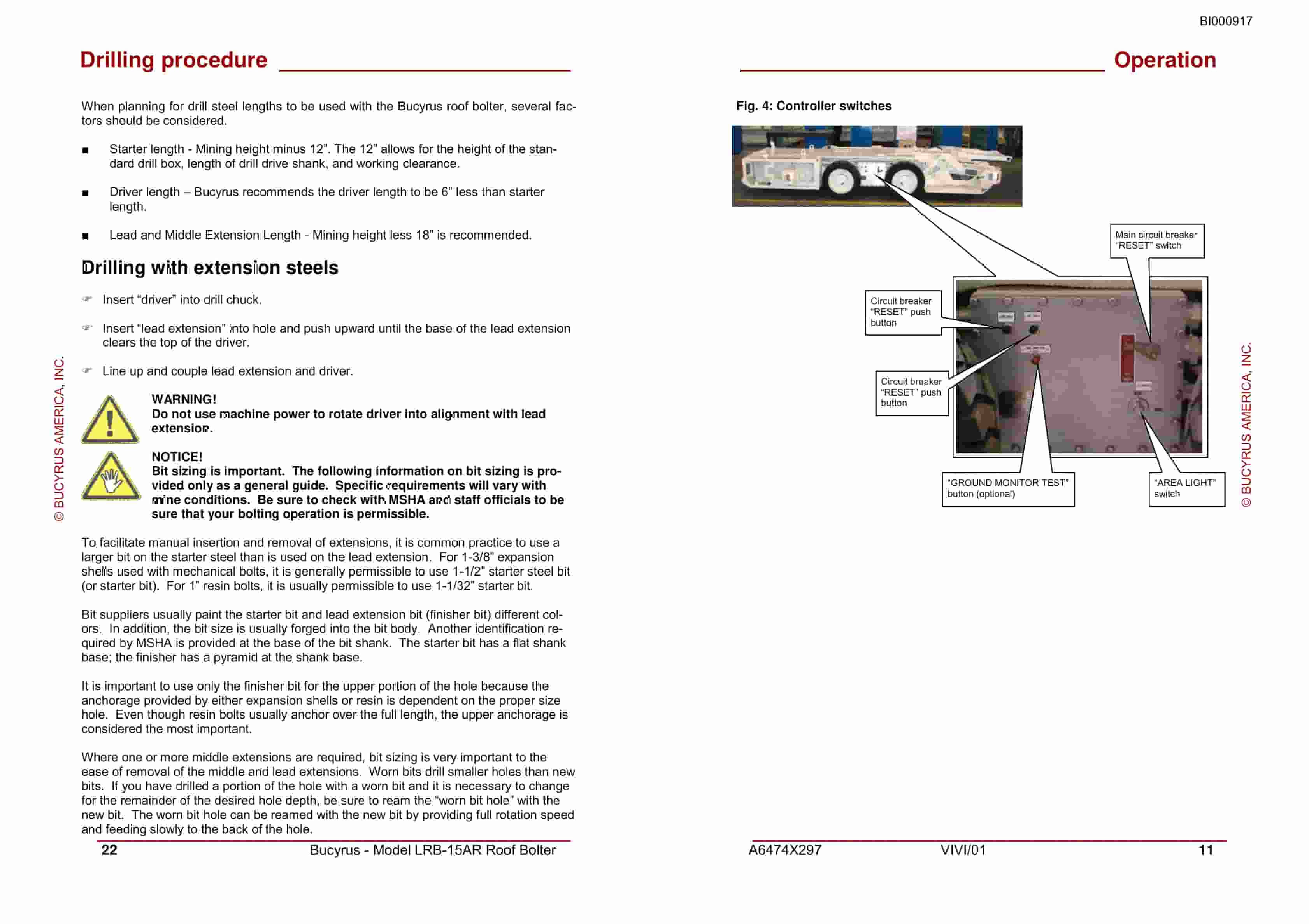 Bucyrus LRB-15AR Roof Bolter General Start-up And Operating Instructions BI000917-4