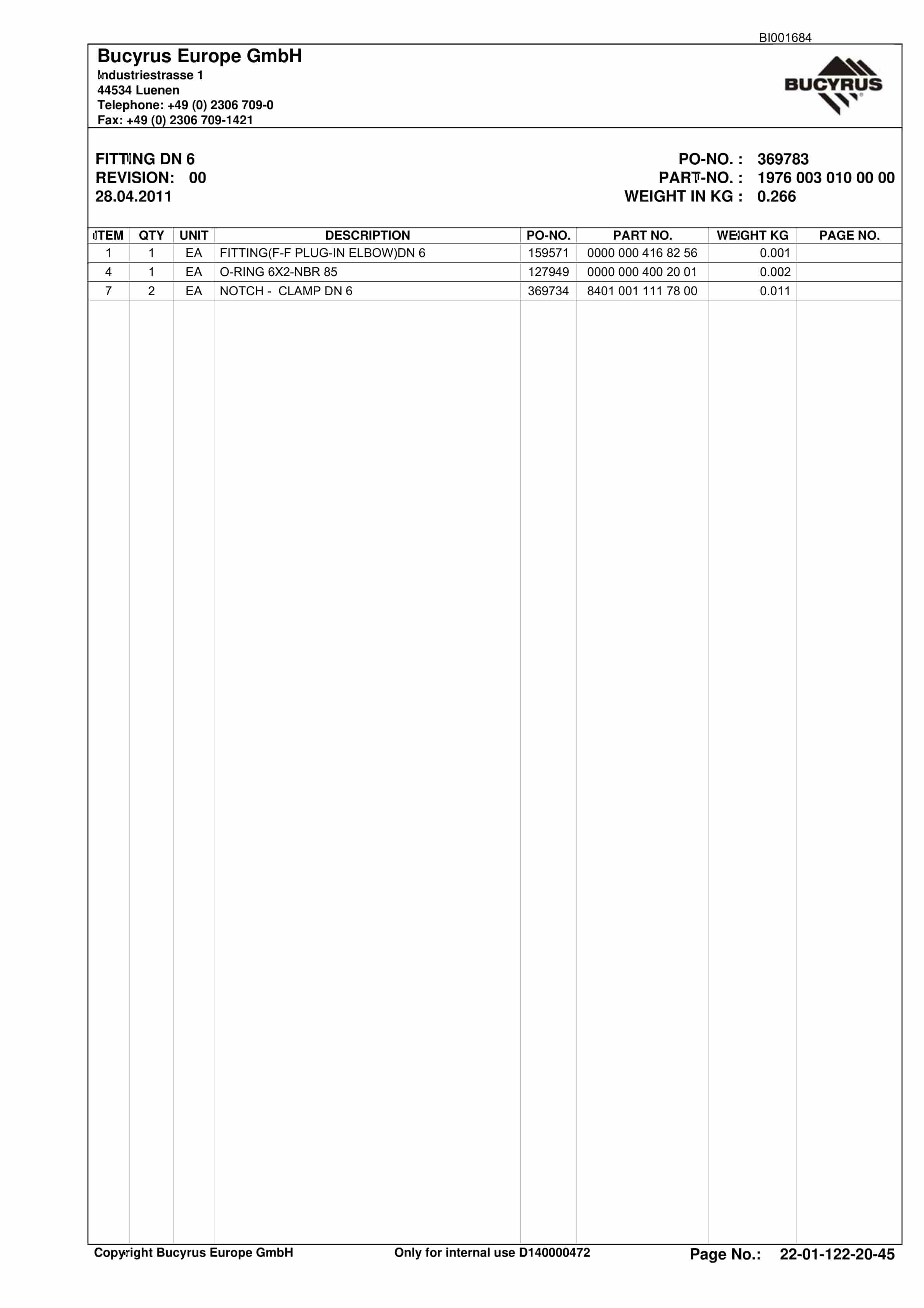 Bucyrus LTCC Conveyor System Xiegou II Parts Catalog BI001684-3