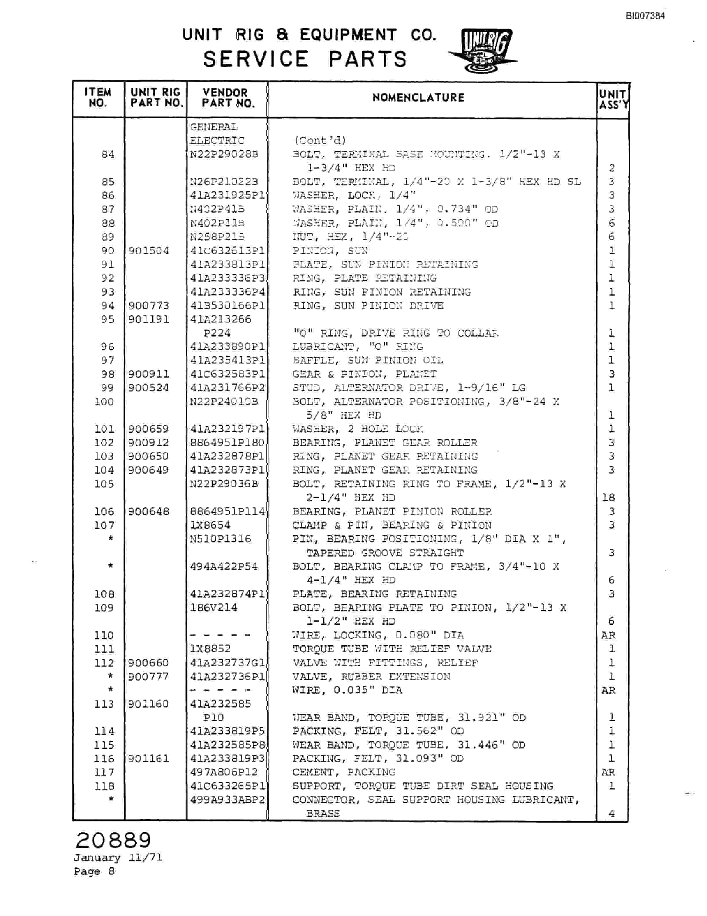 Bucyrus M-100 Assembly Parts Catalog BI007384-5