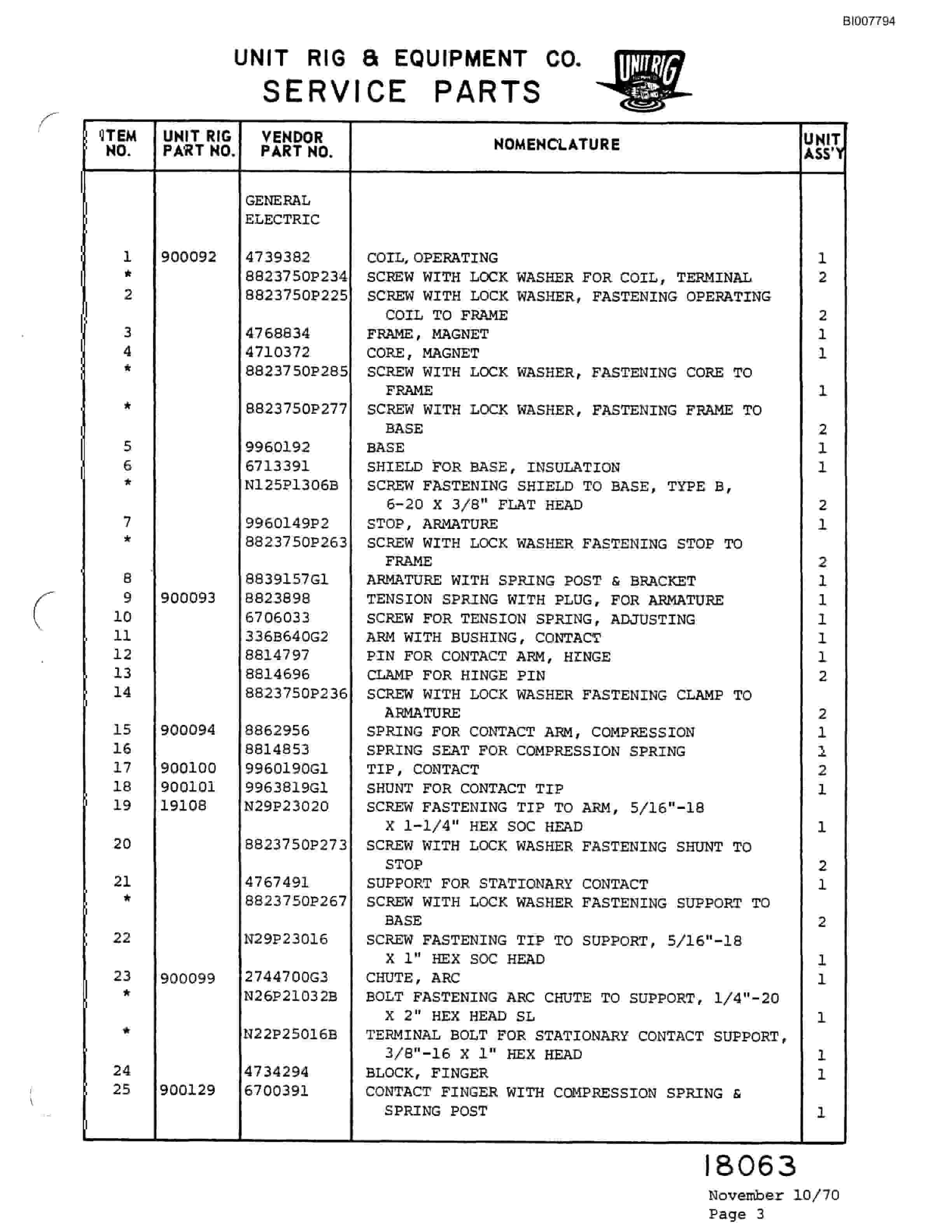 Bucyrus M-100 Assembly Parts Catalog BI007794-3