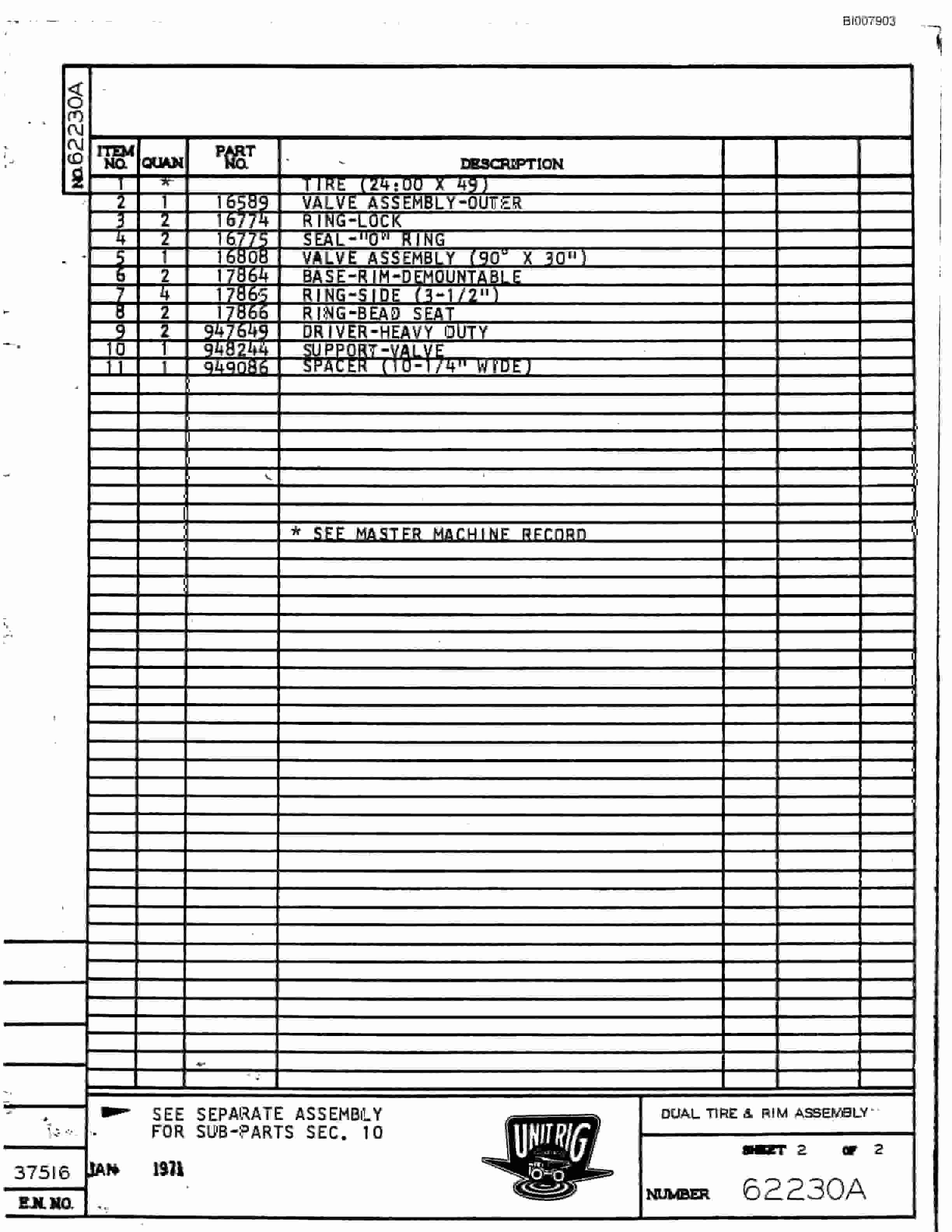 Bucyrus M-100 Assembly Parts Catalog BI007903-2