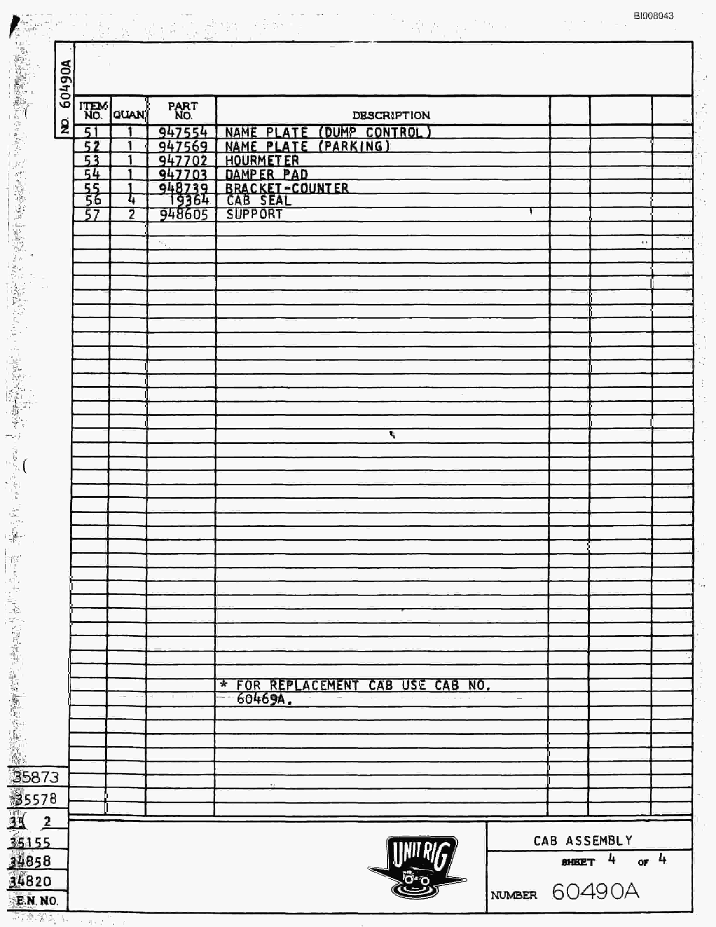 Bucyrus M-100 Assembly Parts Catalog BI008043-2
