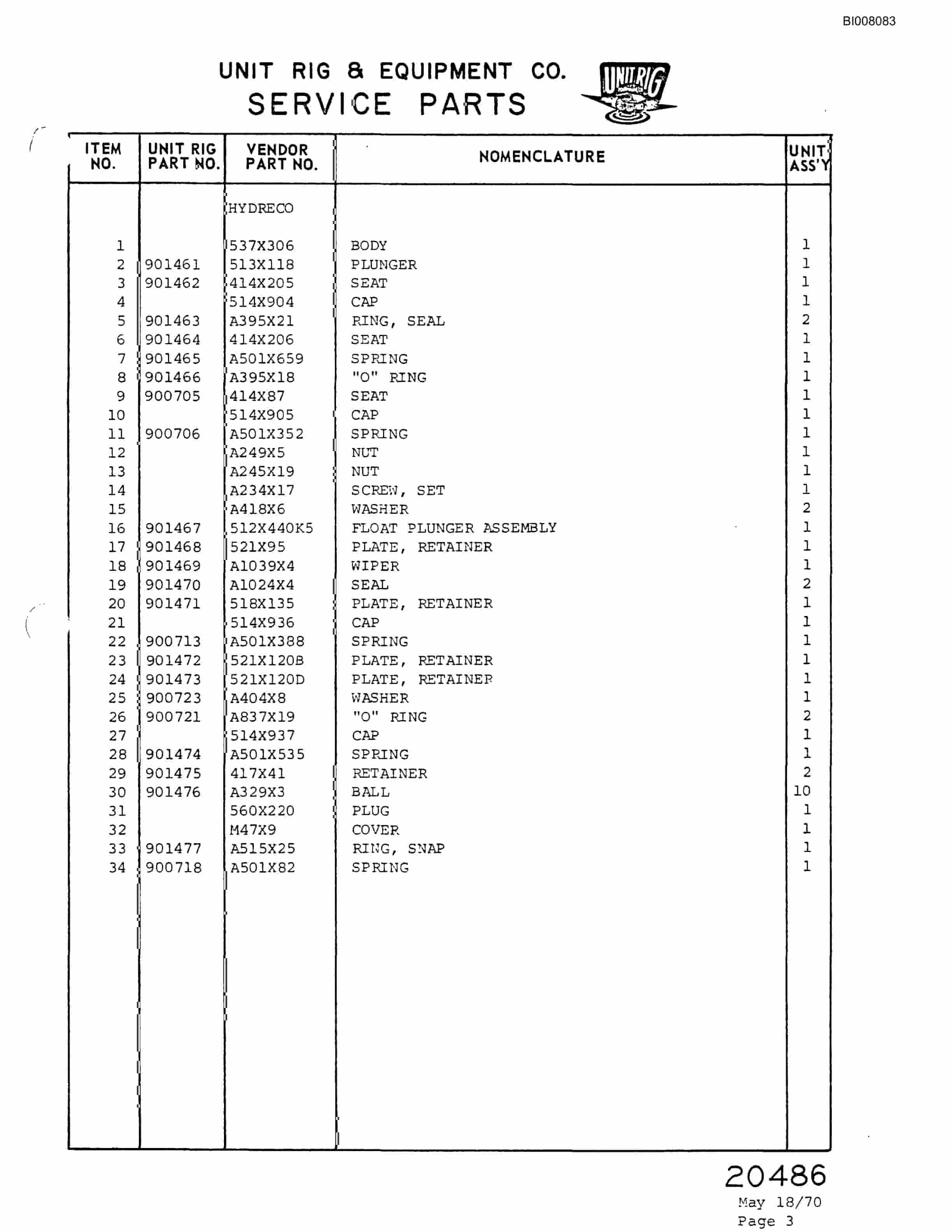 Bucyrus M-100 Assembly Parts Catalog BI008083-5