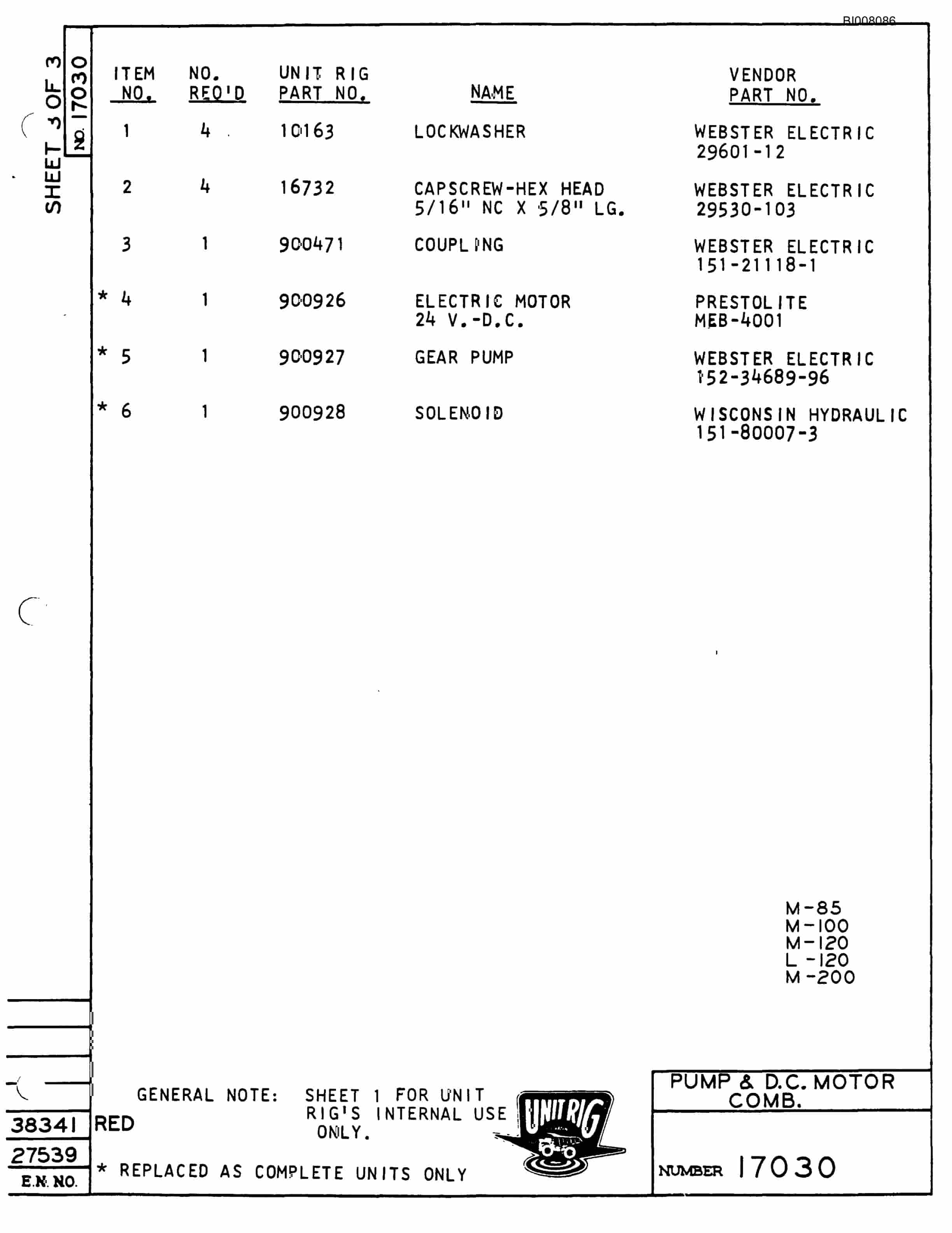 Bucyrus M-100 Assembly Parts Catalog BI008086-3