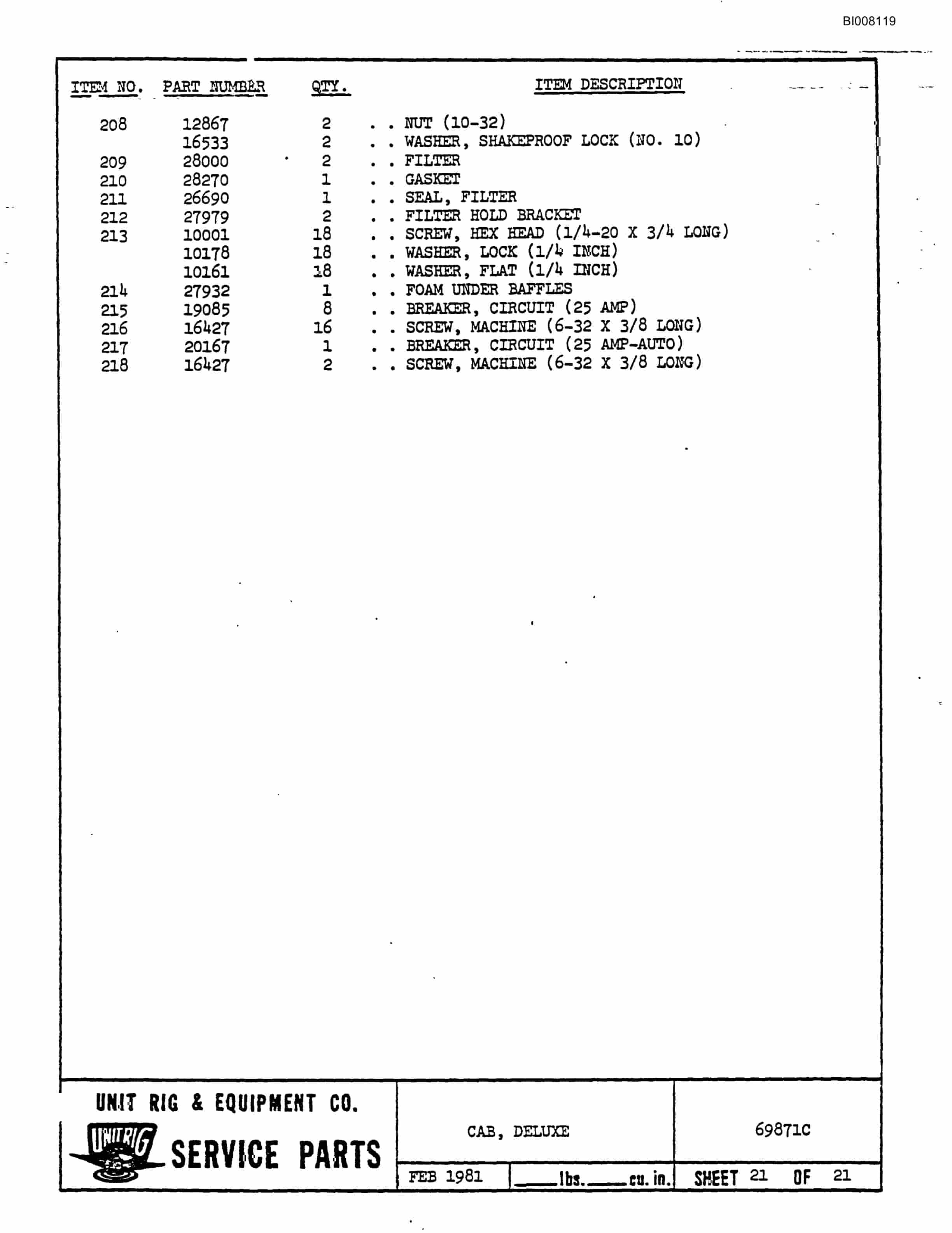Bucyrus M-100 Assembly Parts Catalog BI008119-4