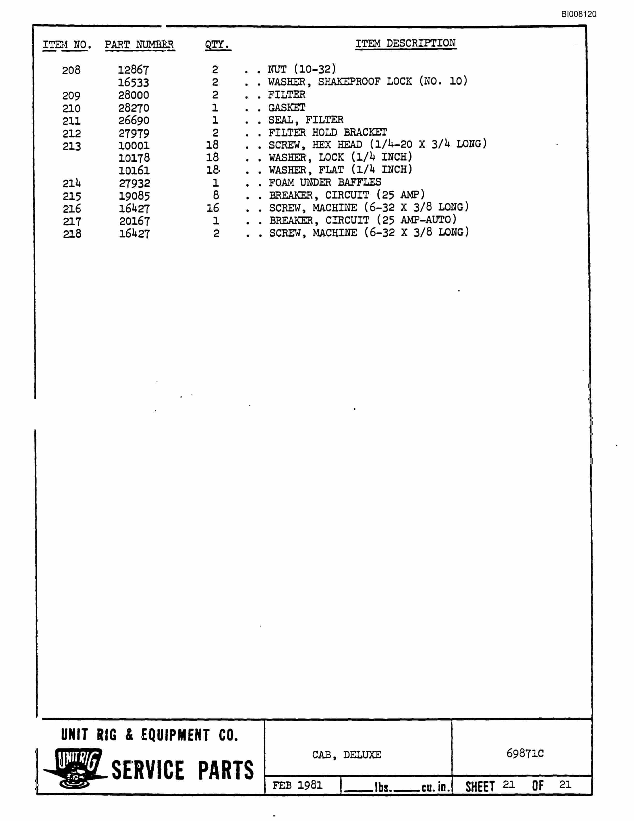 Bucyrus M-100 Assembly Parts Catalog BI008120-4