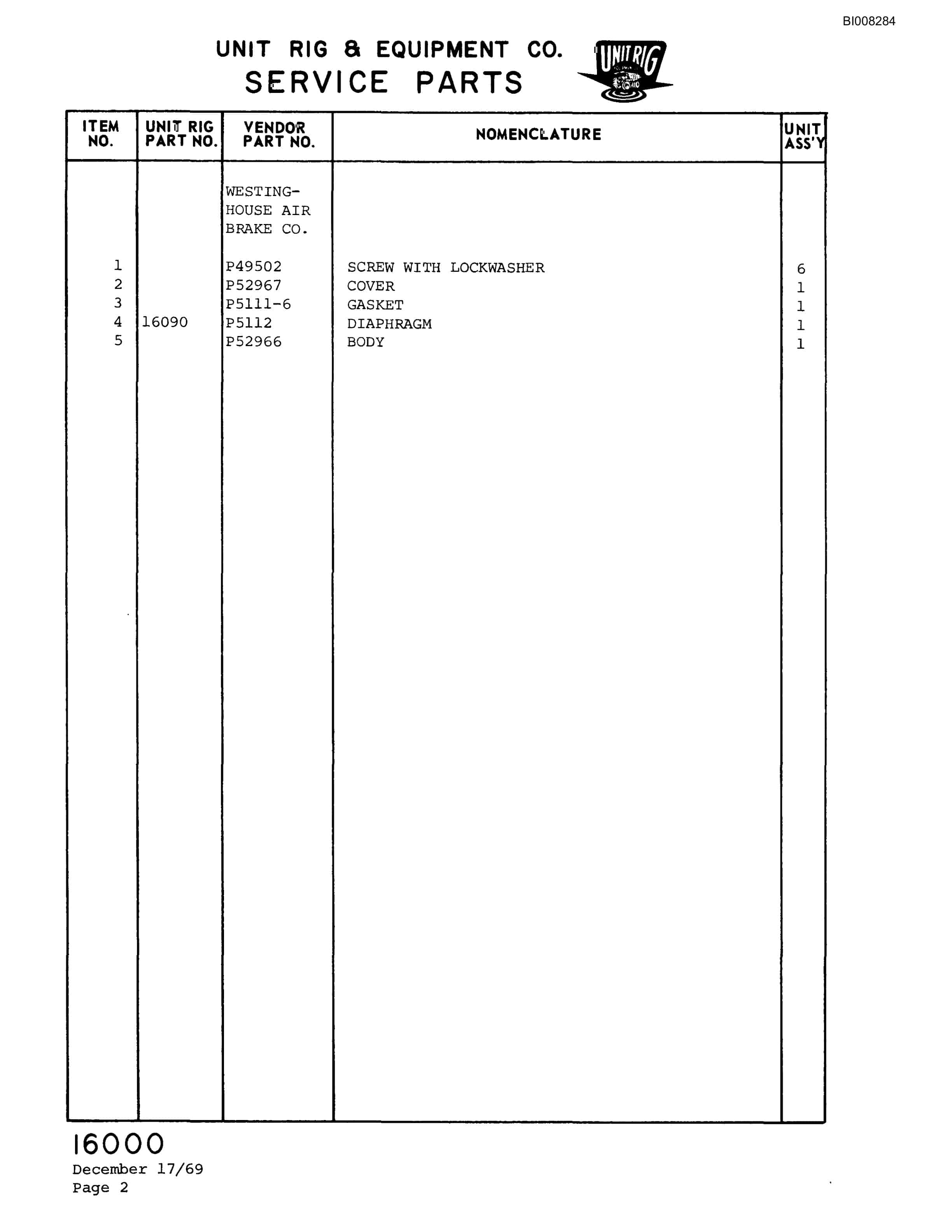 Bucyrus M-100 Assembly Parts Catalog BI008284-3