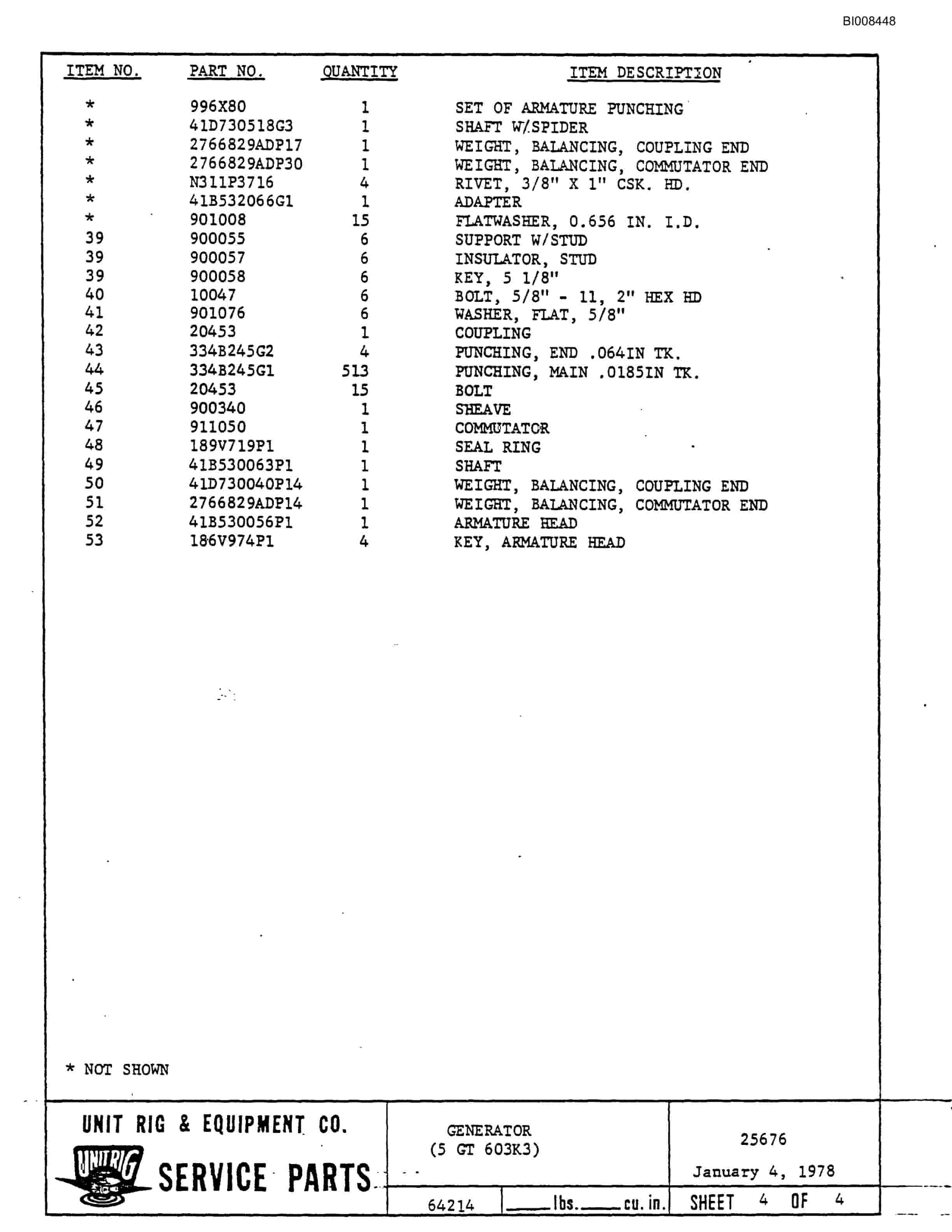 Bucyrus M-100 Assembly Parts Catalog BI008448-3