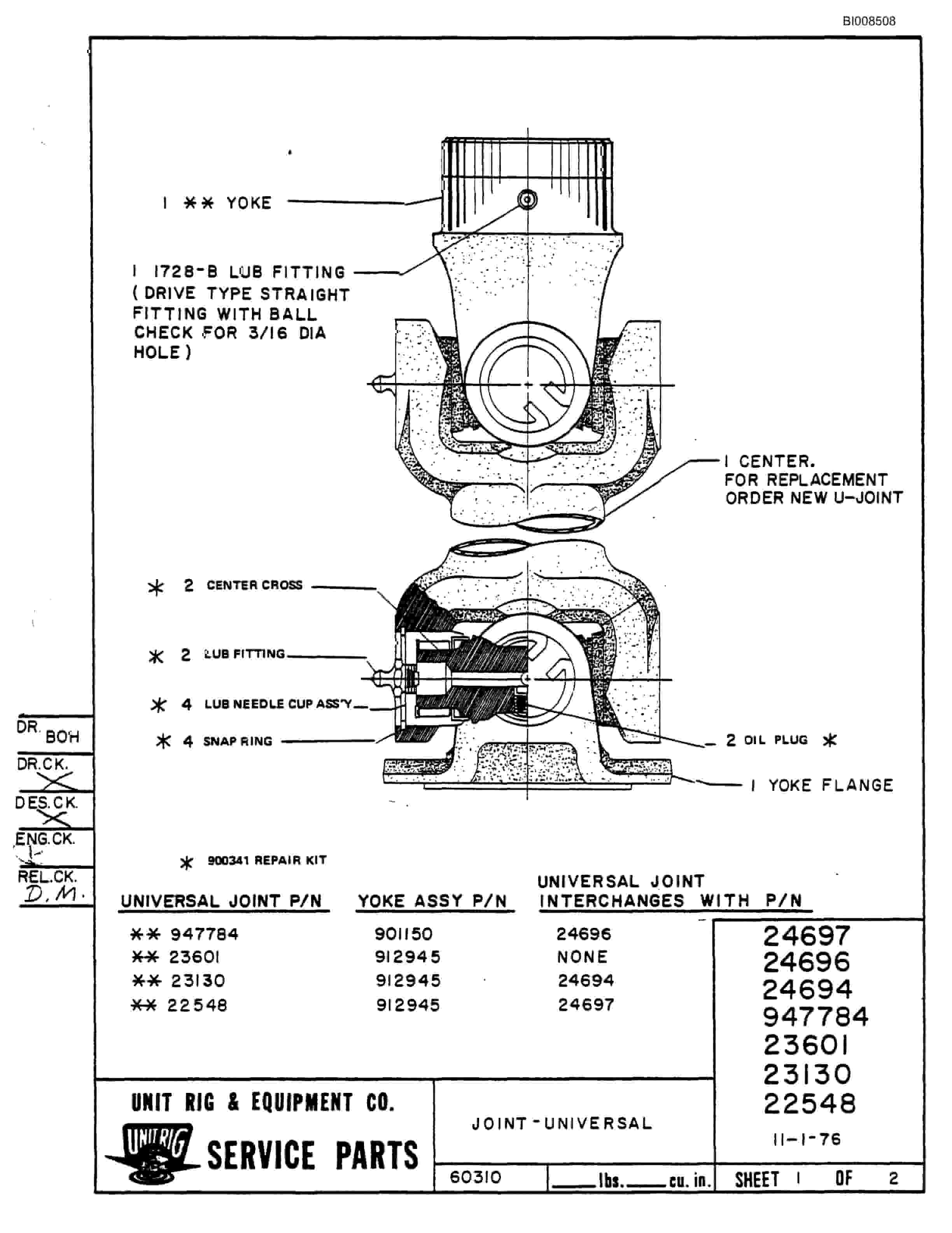 Bucyrus M-100 Assembly Parts Catalog BI008508-3