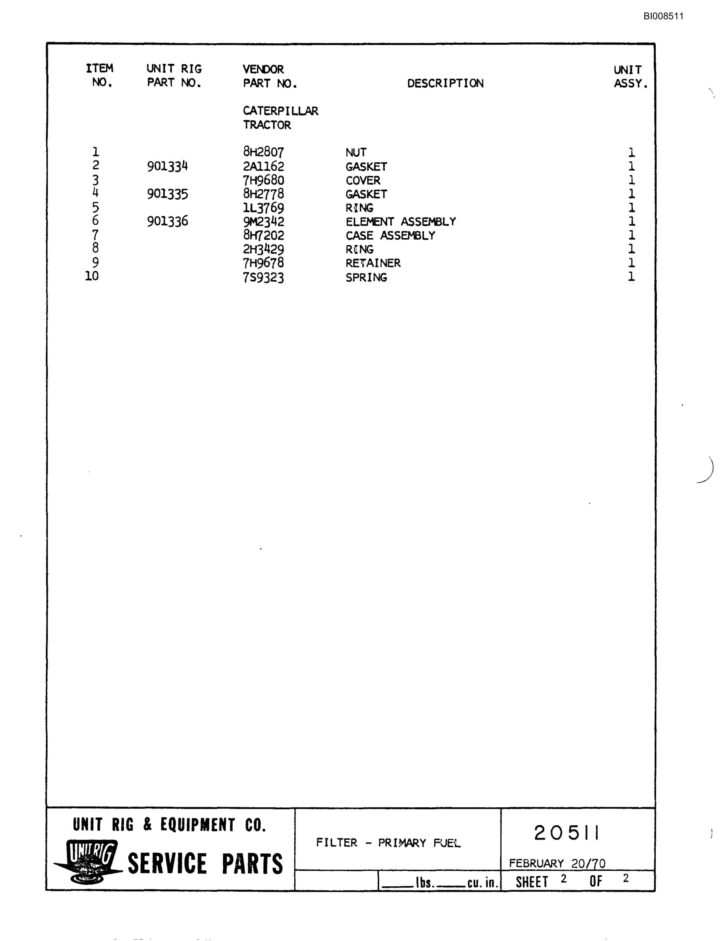 Bucyrus M-100 Assembly Parts Catalog BI008511-3