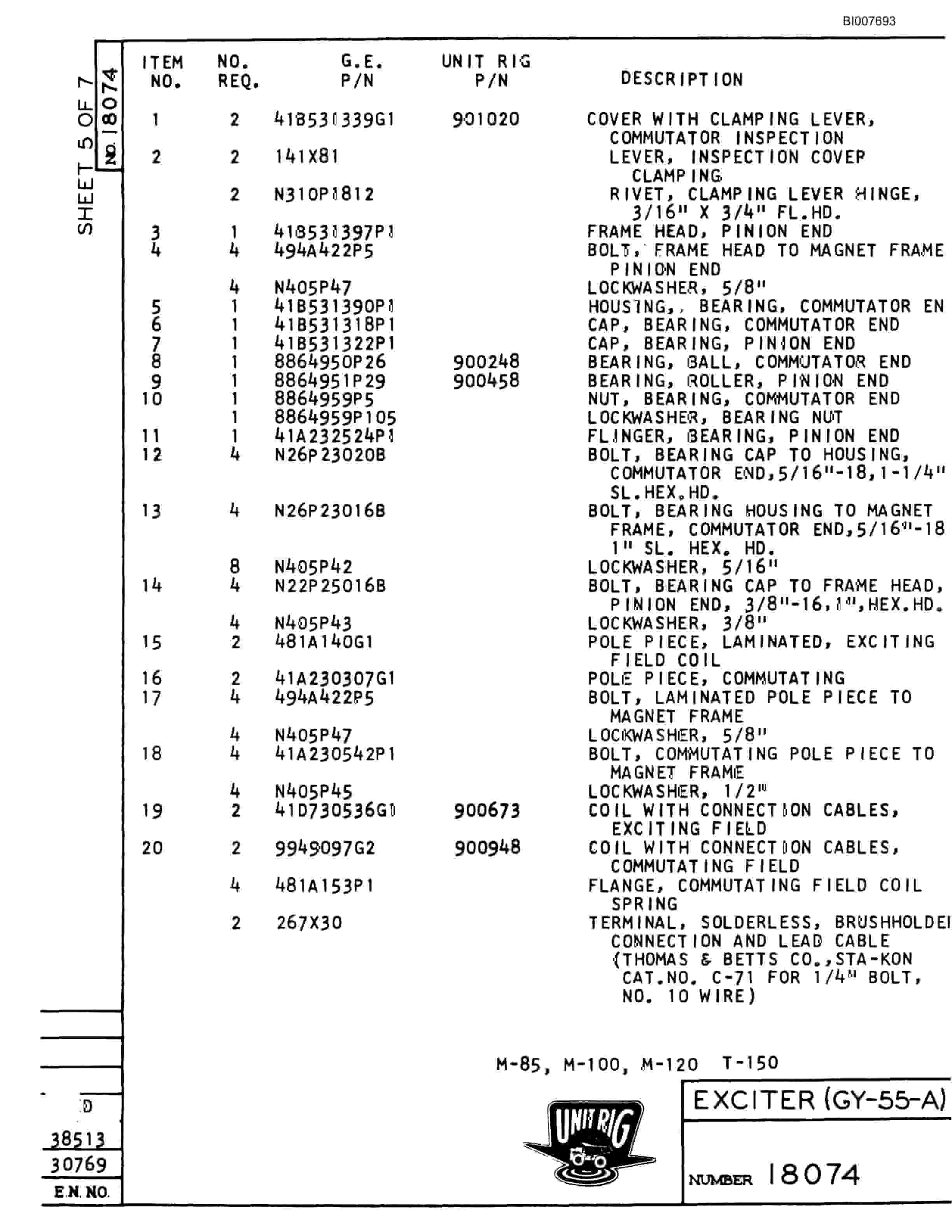 Bucyrus M-100 Parts Catalog BI007693-4
