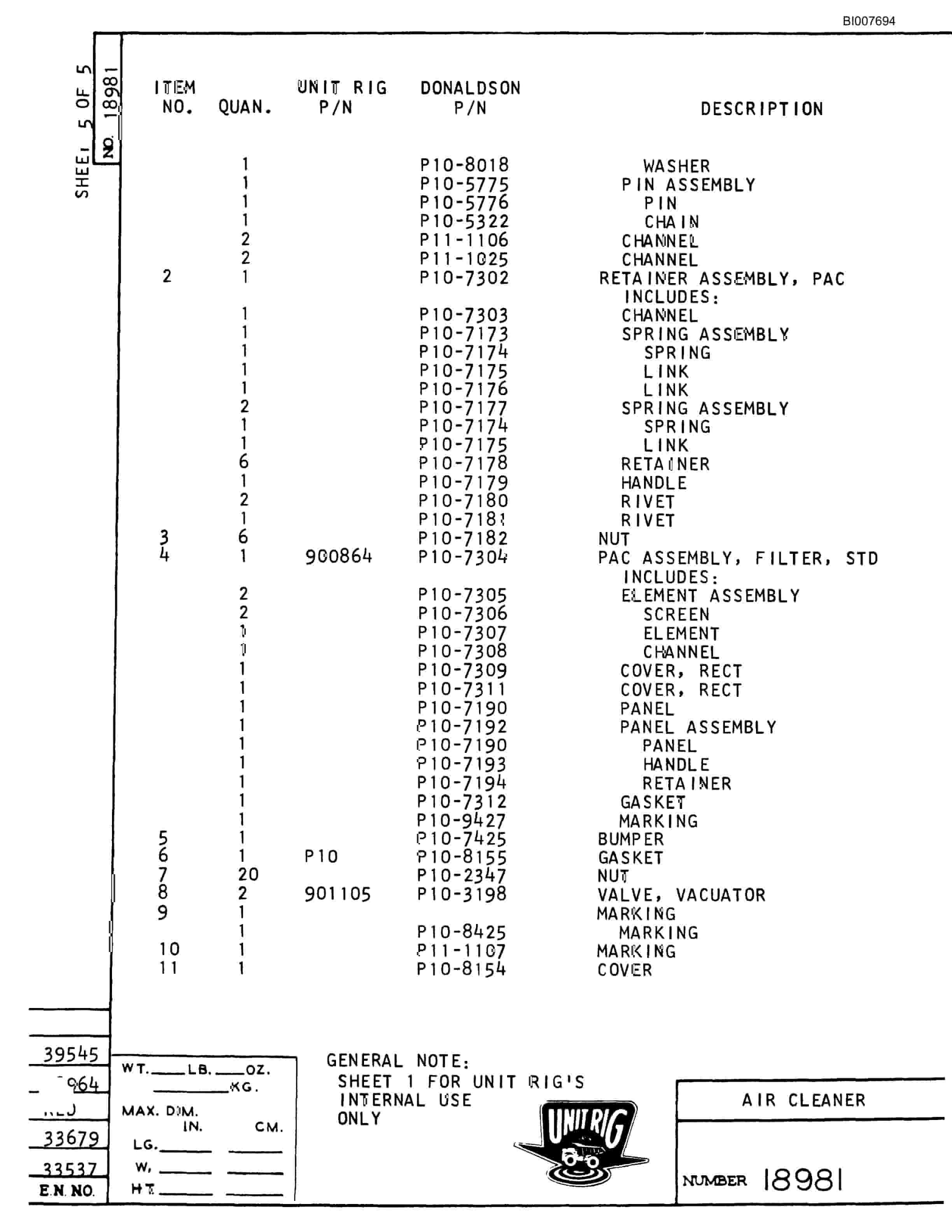 Bucyrus M-100 Parts Catalog BI007694-5
