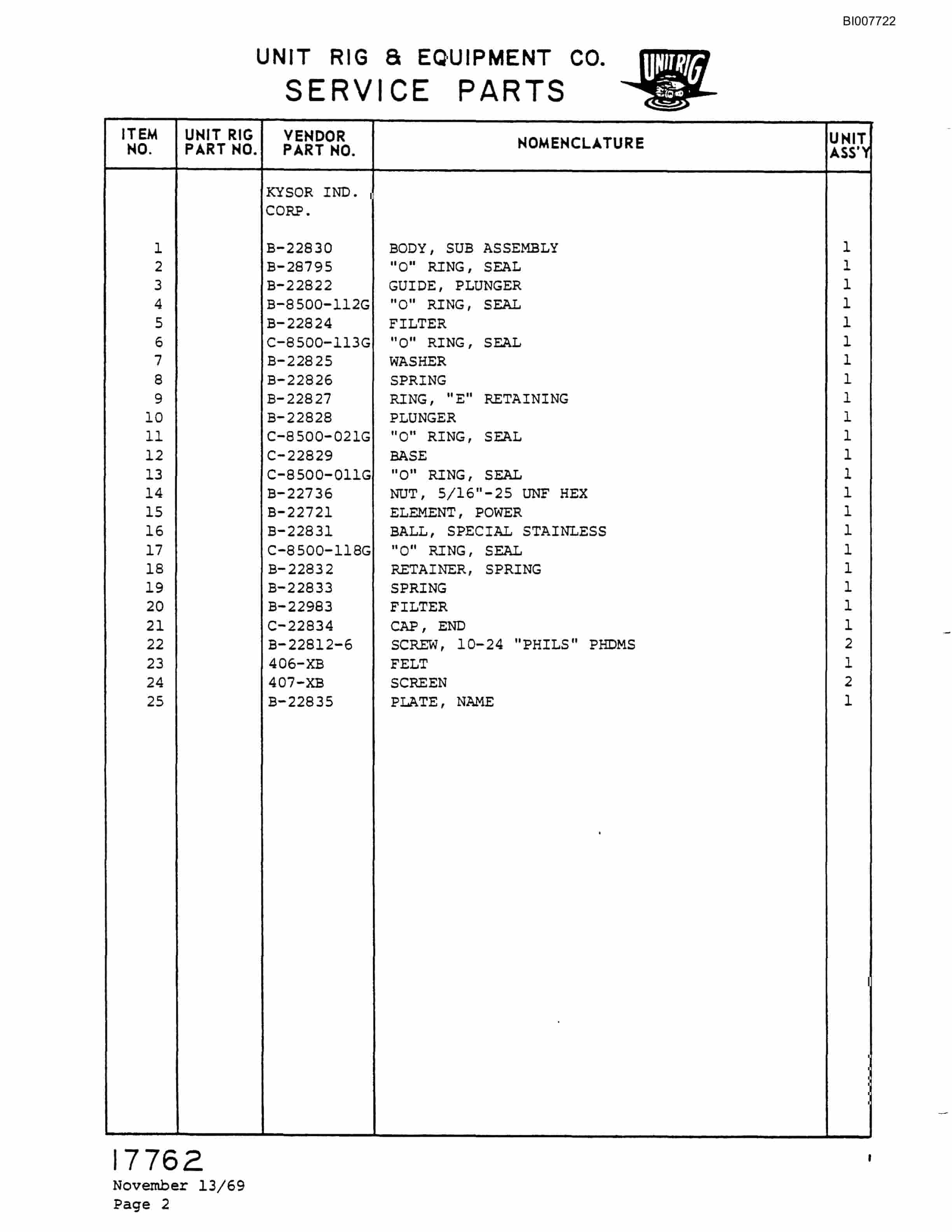Bucyrus M-100 Parts Catalog BI007722-4