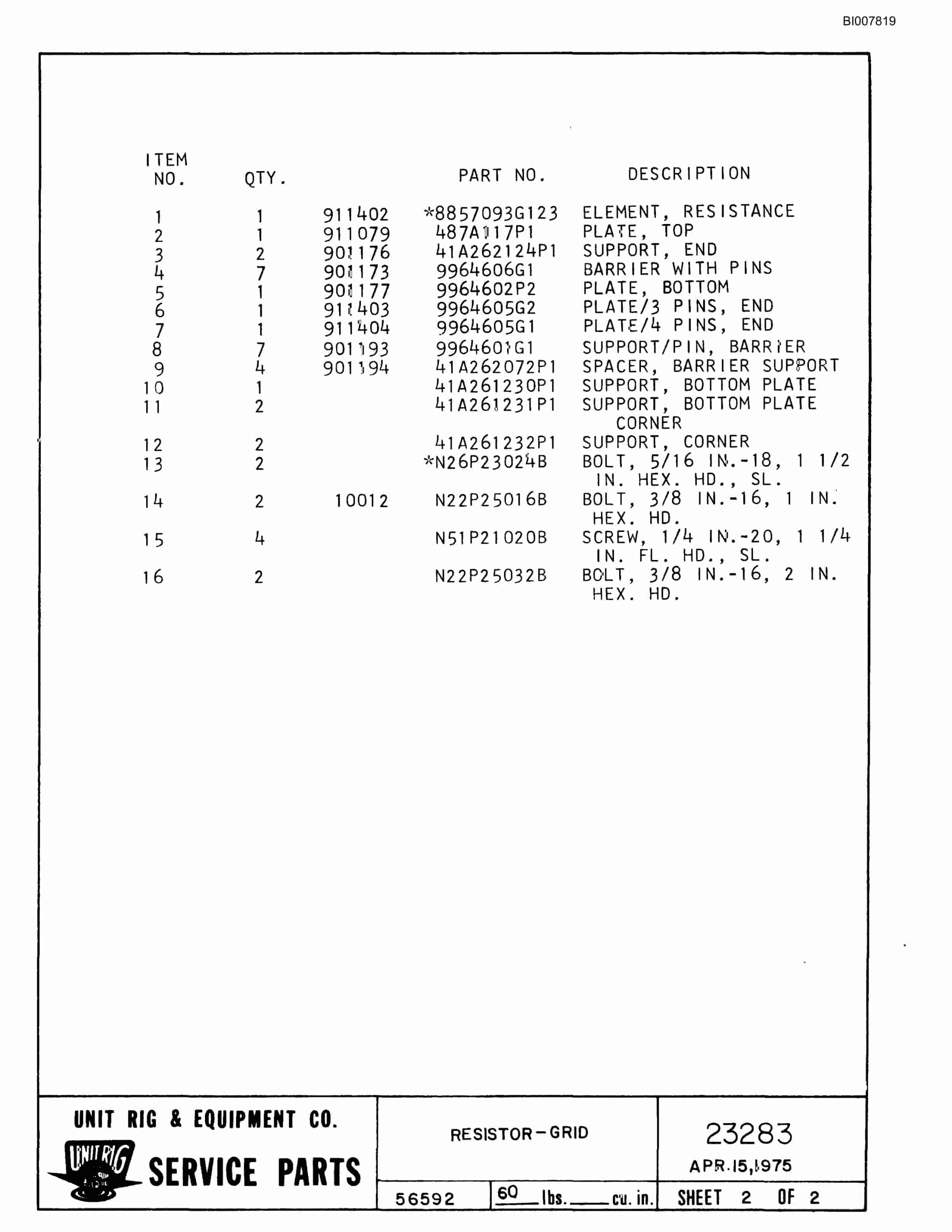Bucyrus M-100 Parts Catalog BI007819-5