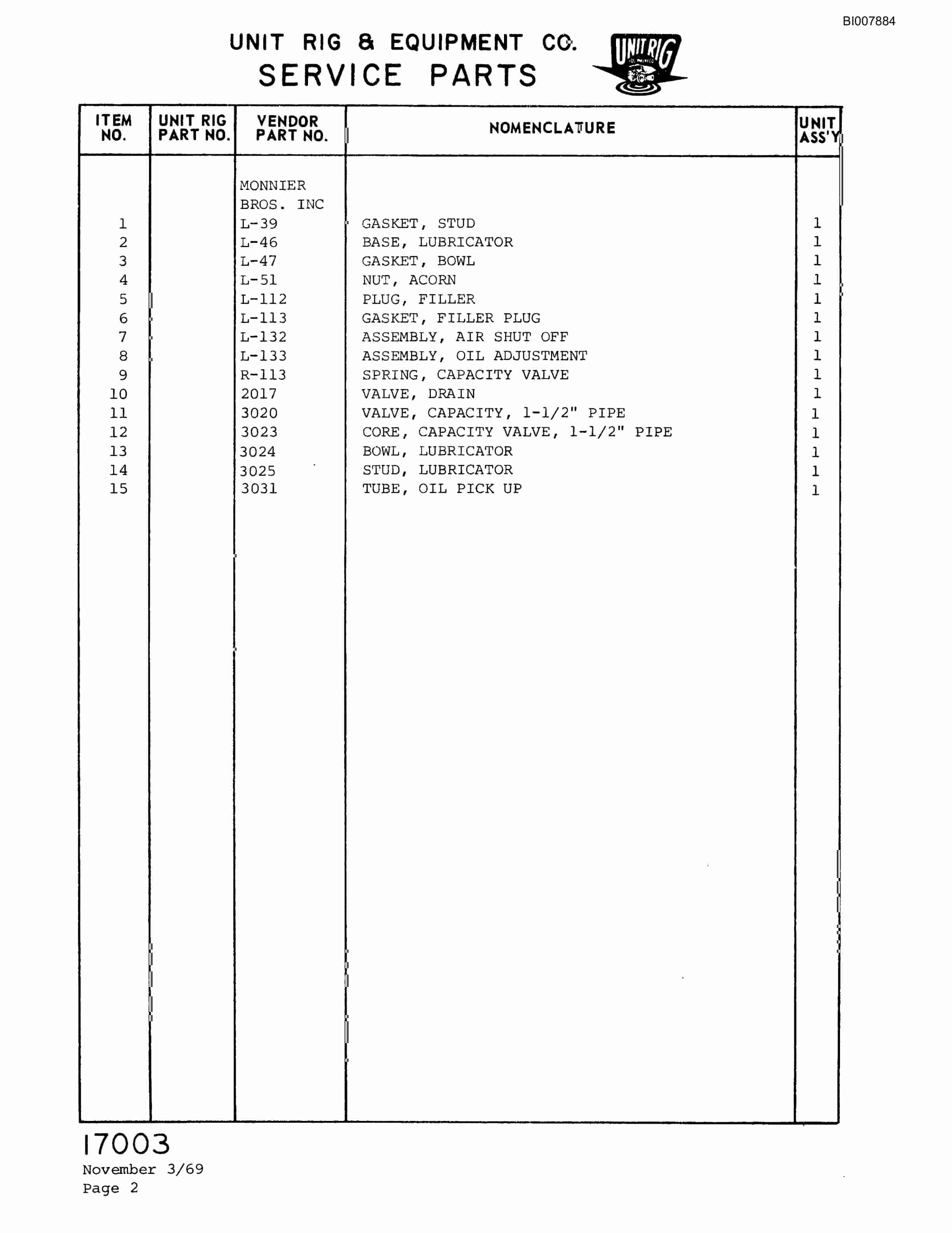 Bucyrus M-100 Parts Catalog BI007884-3