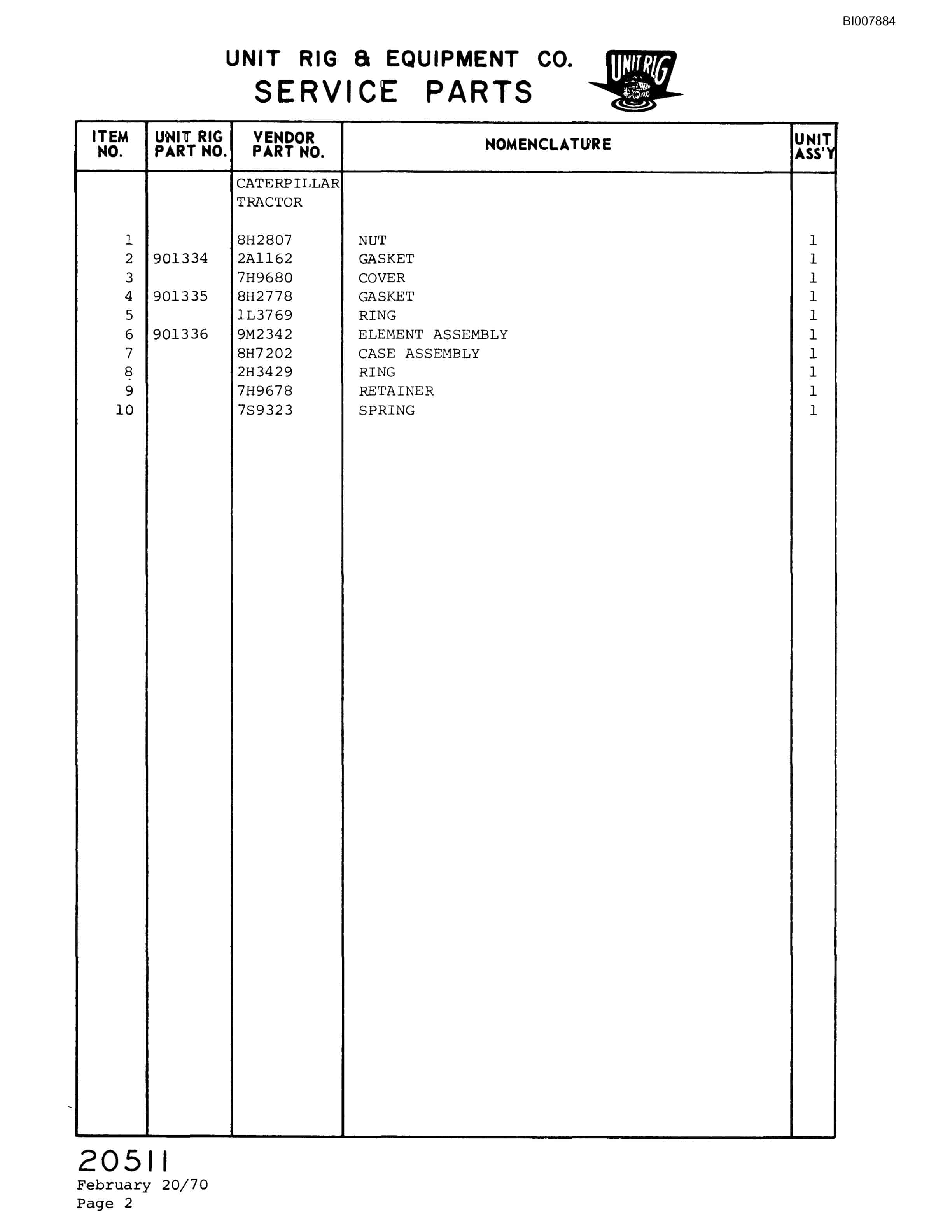 Bucyrus M-100 Parts Catalog BI007884-5