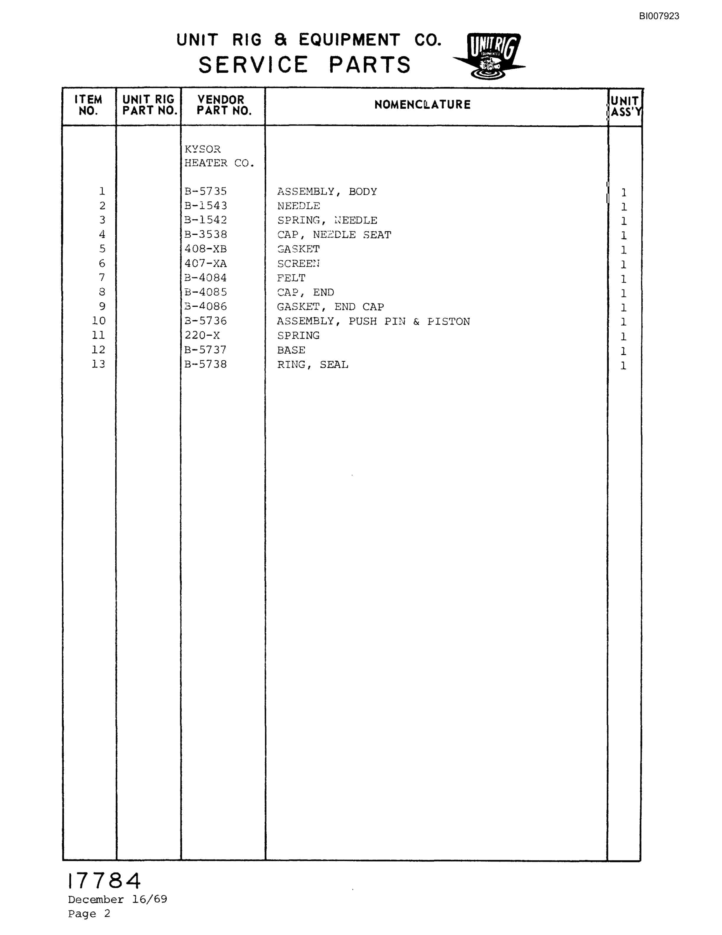Bucyrus M-100 Parts Catalog BI007923-5