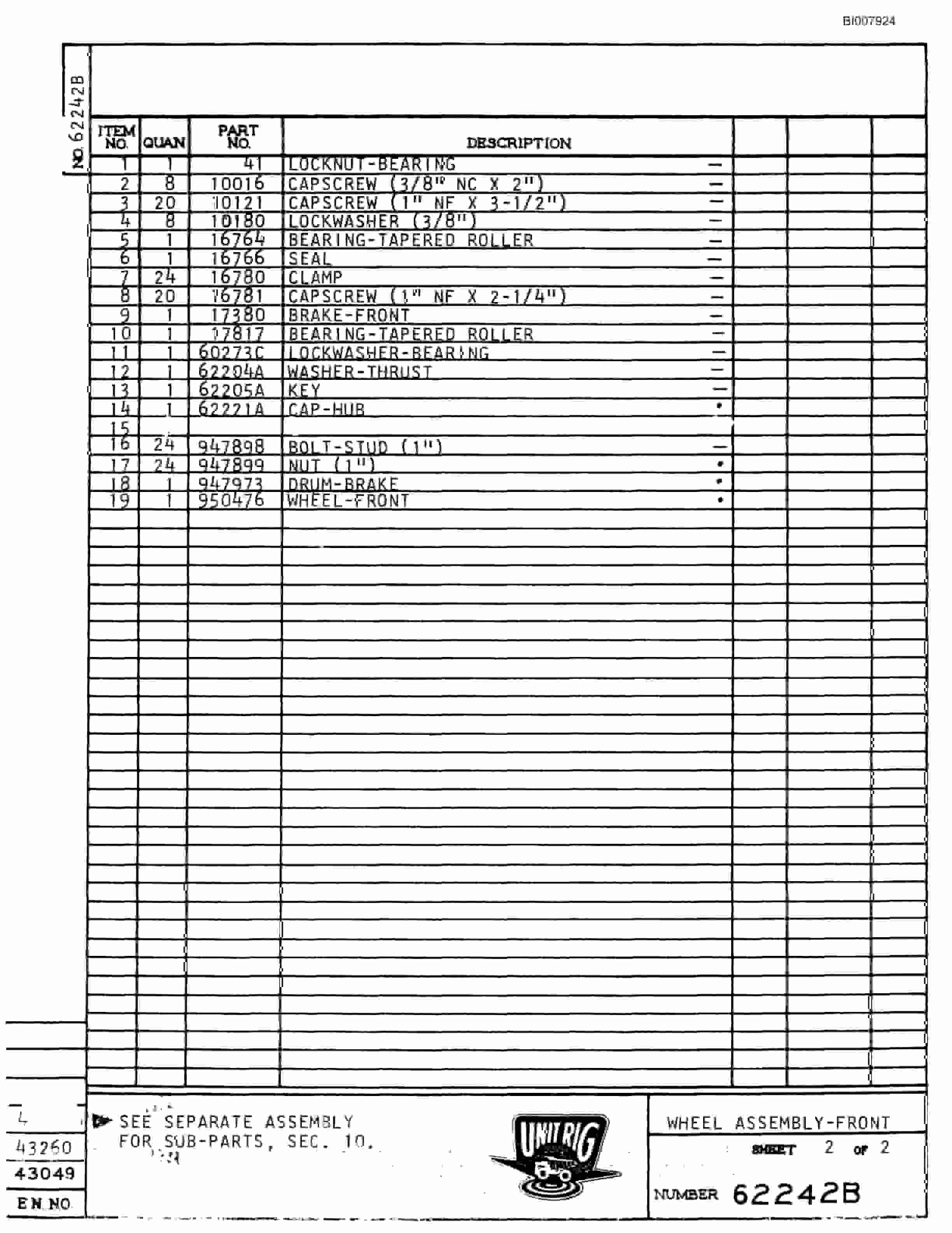 Bucyrus M-100 Parts Catalog BI007924-2