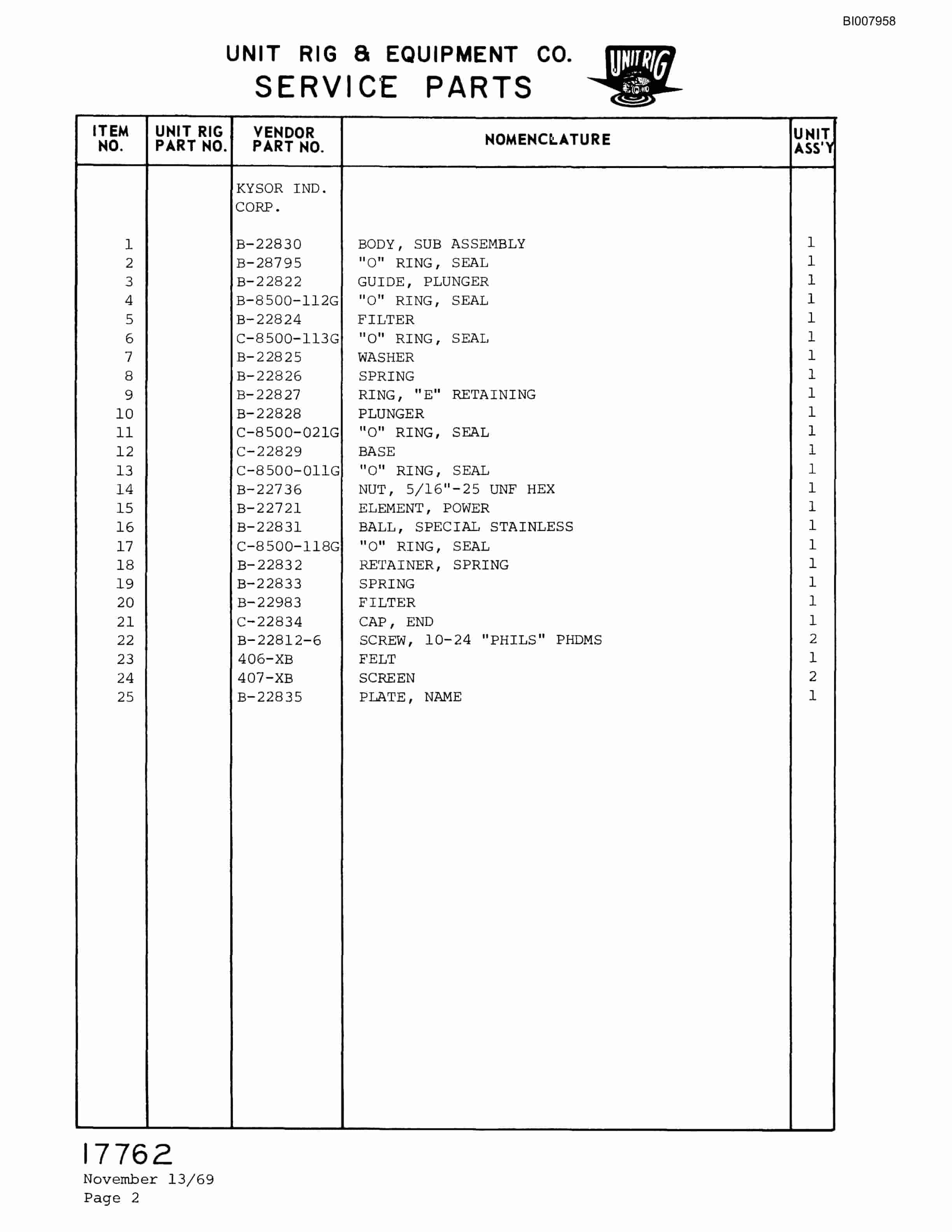 Bucyrus M-100 Parts Catalog BI007958-5