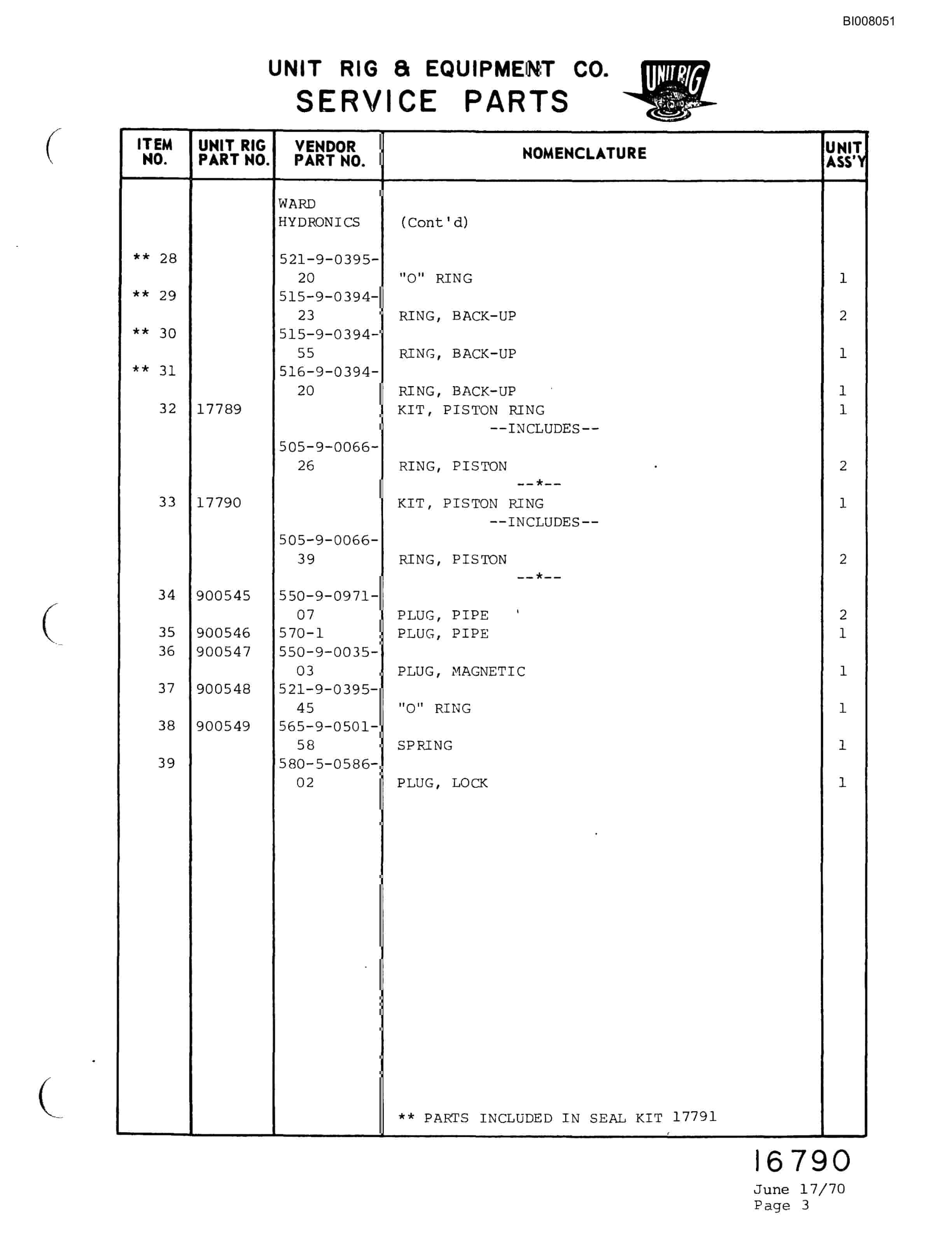 Bucyrus M-100 Parts Catalog BI008051-3