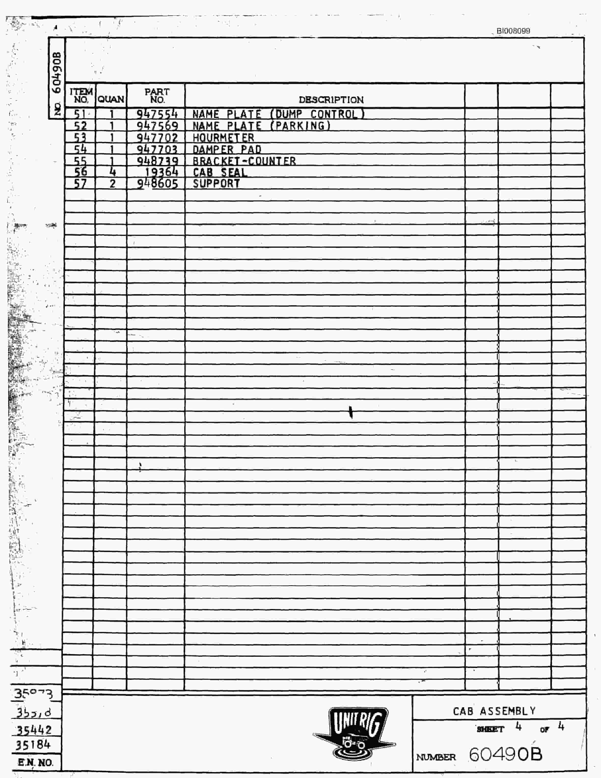Bucyrus M-100 Parts Catalog BI008099-2