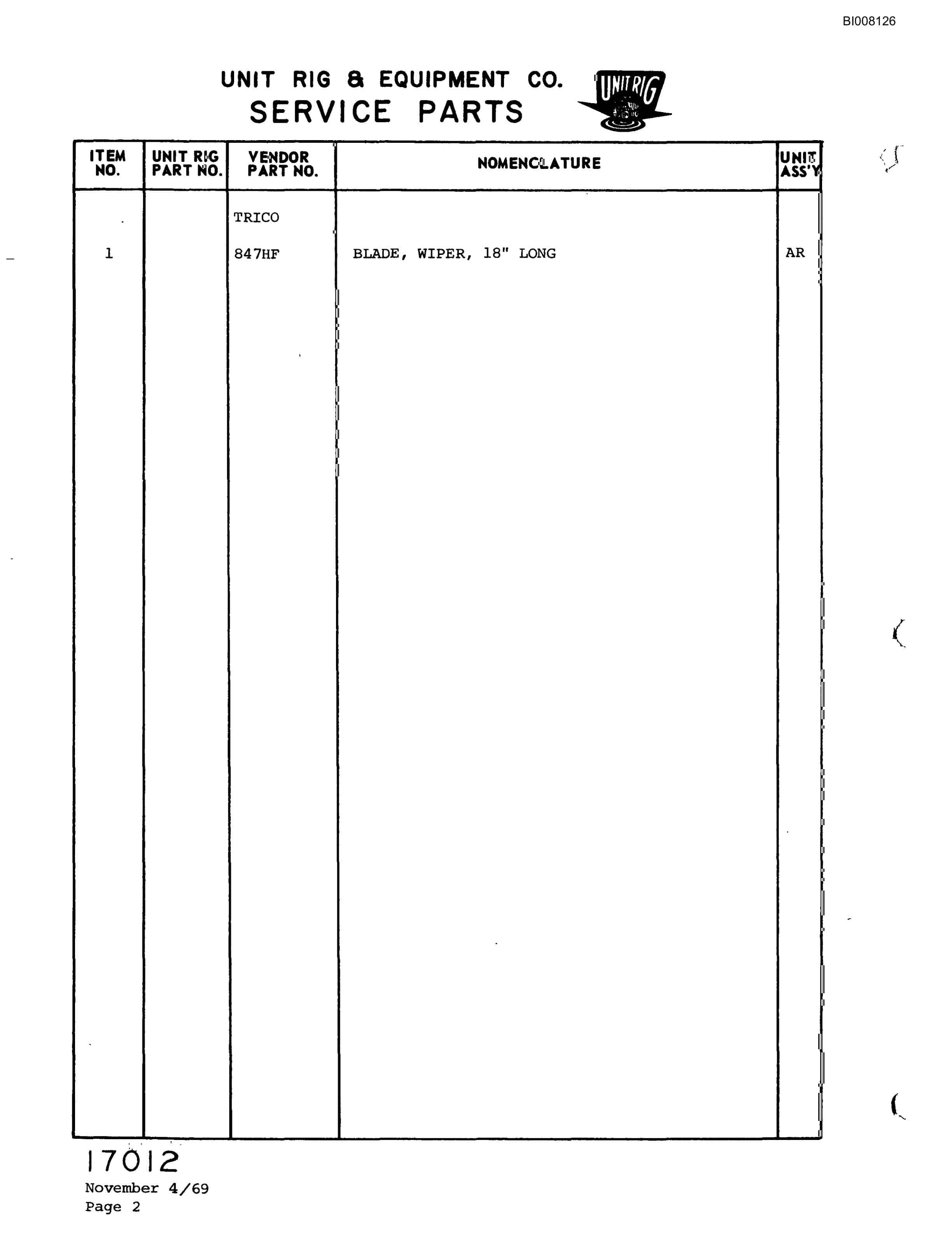 Bucyrus M-100 Parts Catalog BI008126-4