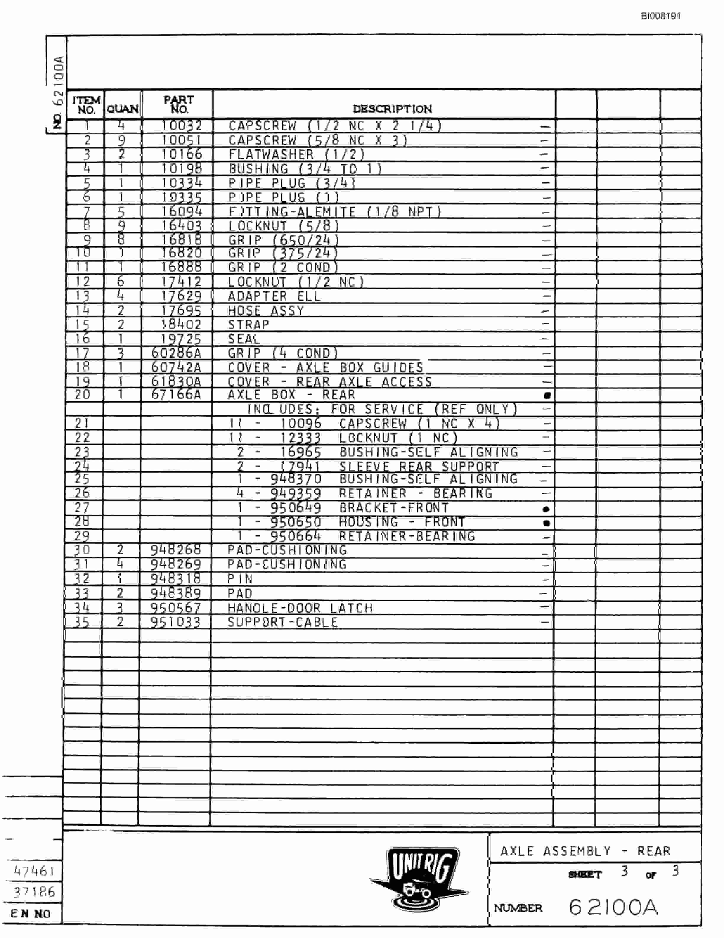Bucyrus M-100 Parts Catalog BI008191-2